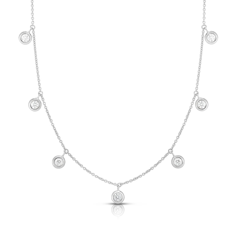 18K WHITE GOLD DIAMONDS BY THE INCH DANGLING SEVEN STATION NECKLACE