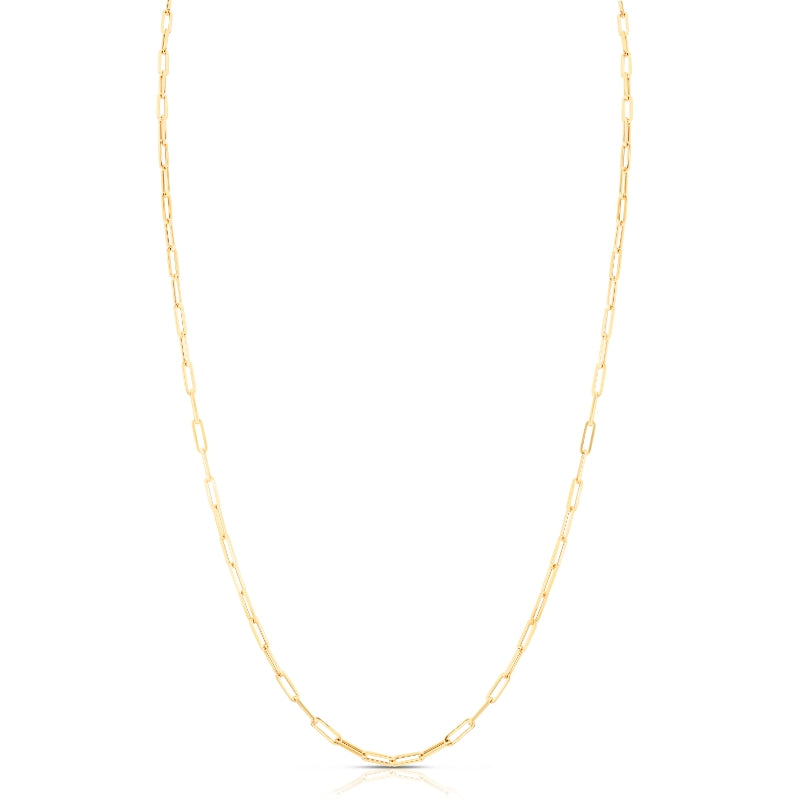 18K YELLOW DESIGNER GOLD LONG THIN PAPERCLIP LINK NECKLACE
