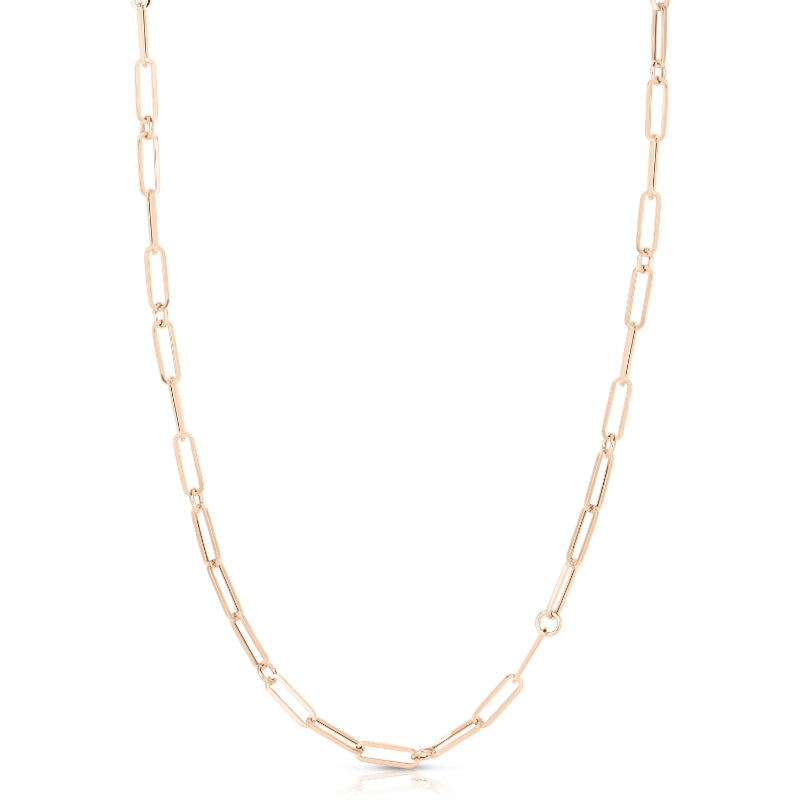 18K ROSE DESIGNER GOLD PAPERCLIP & ROUND LINK NECKLACE