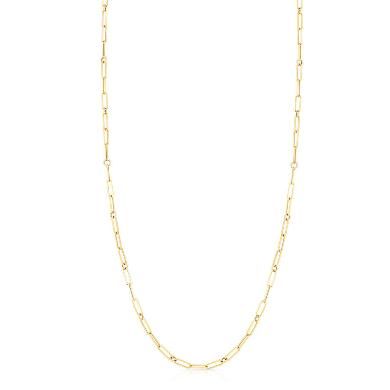 18K YELLOW DESIGNER GOLD PAPERCLIP & ROUND LINK NECKLACE