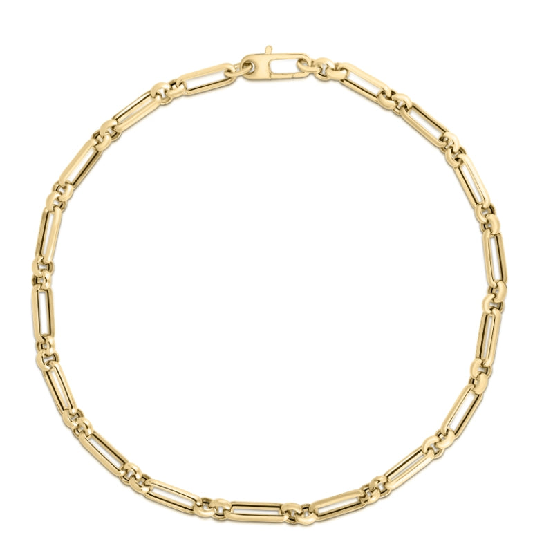 18K YELLOW DESIGNER GOLD MIXED LINK NECKLACE