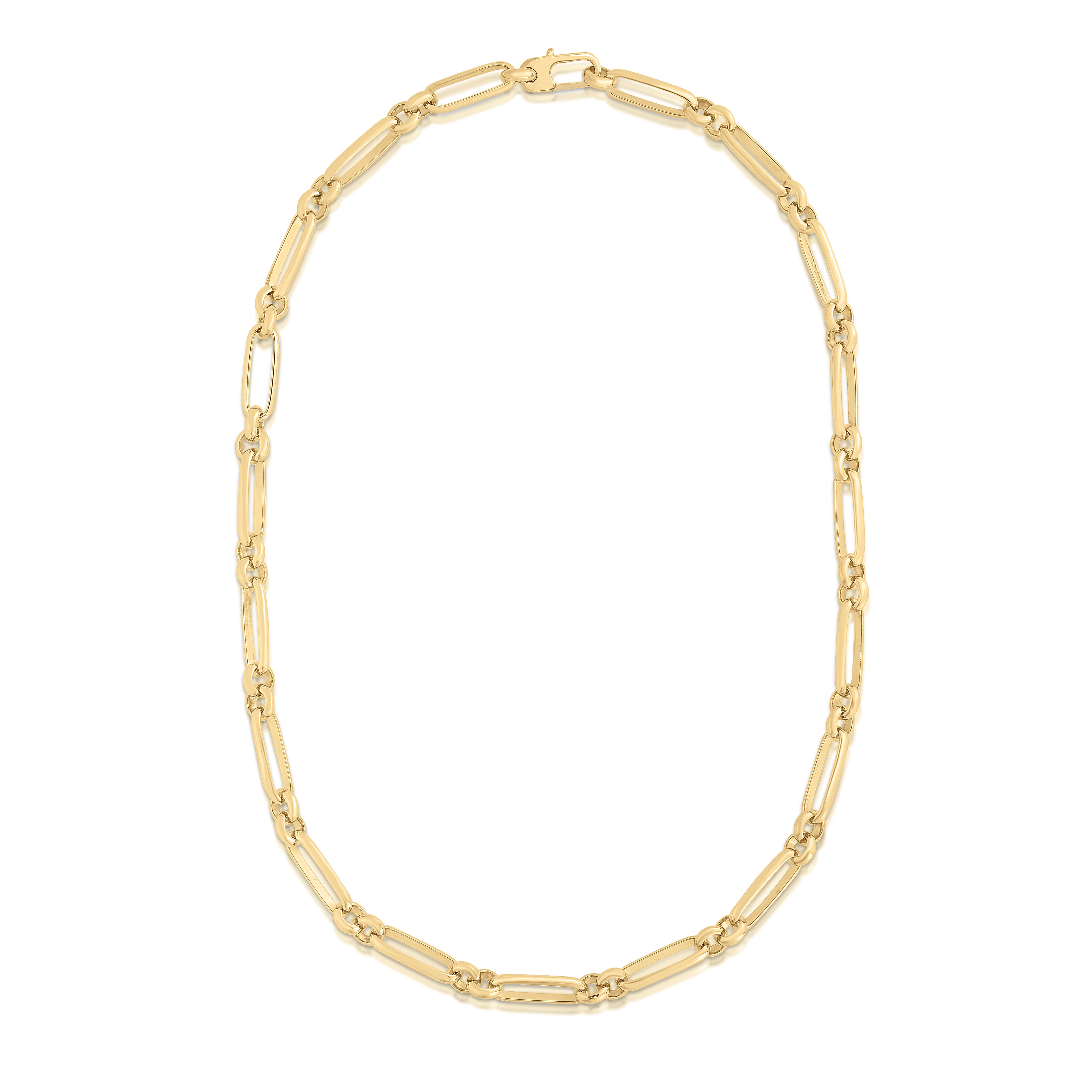 18K YELLOW DESIGNER GOLD MIXED LINK NECKLACE