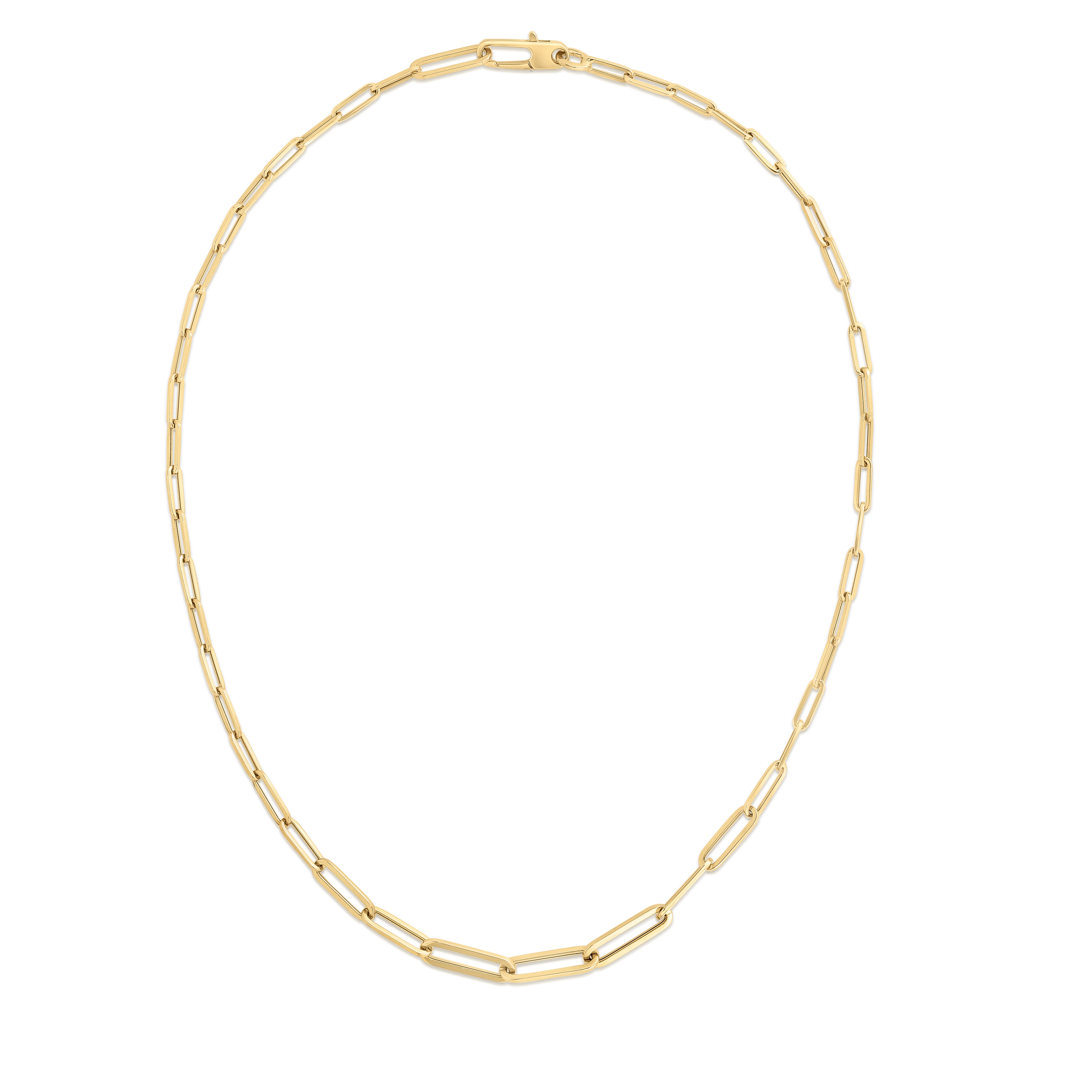 18K YELLOW DESIGNER GOLD GRADUATING SIZE PAPERCLIP NECKLACE