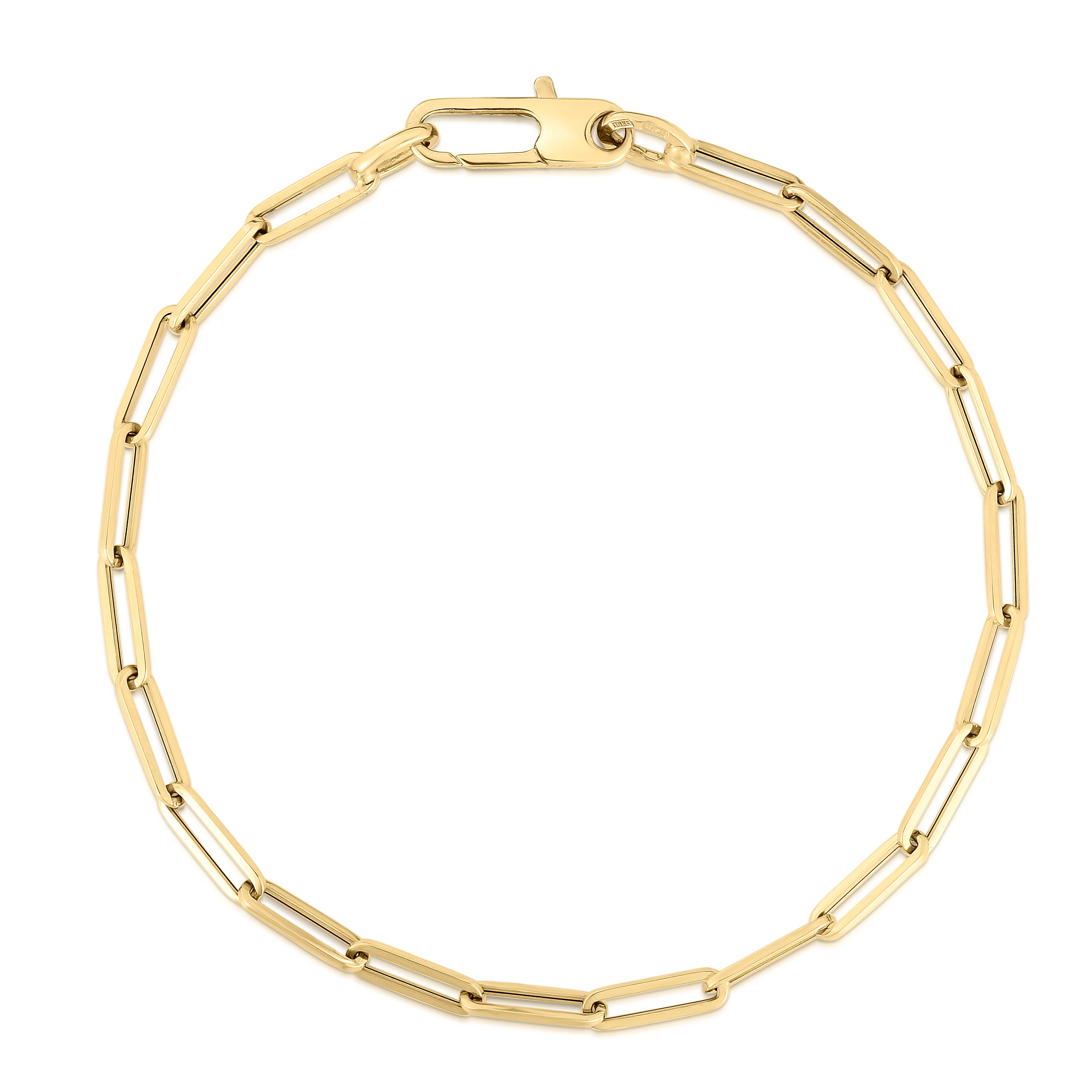 18K YELLOW DESIGNER GOLD GRADUATING SIZE PAPERCLIP BRACELET