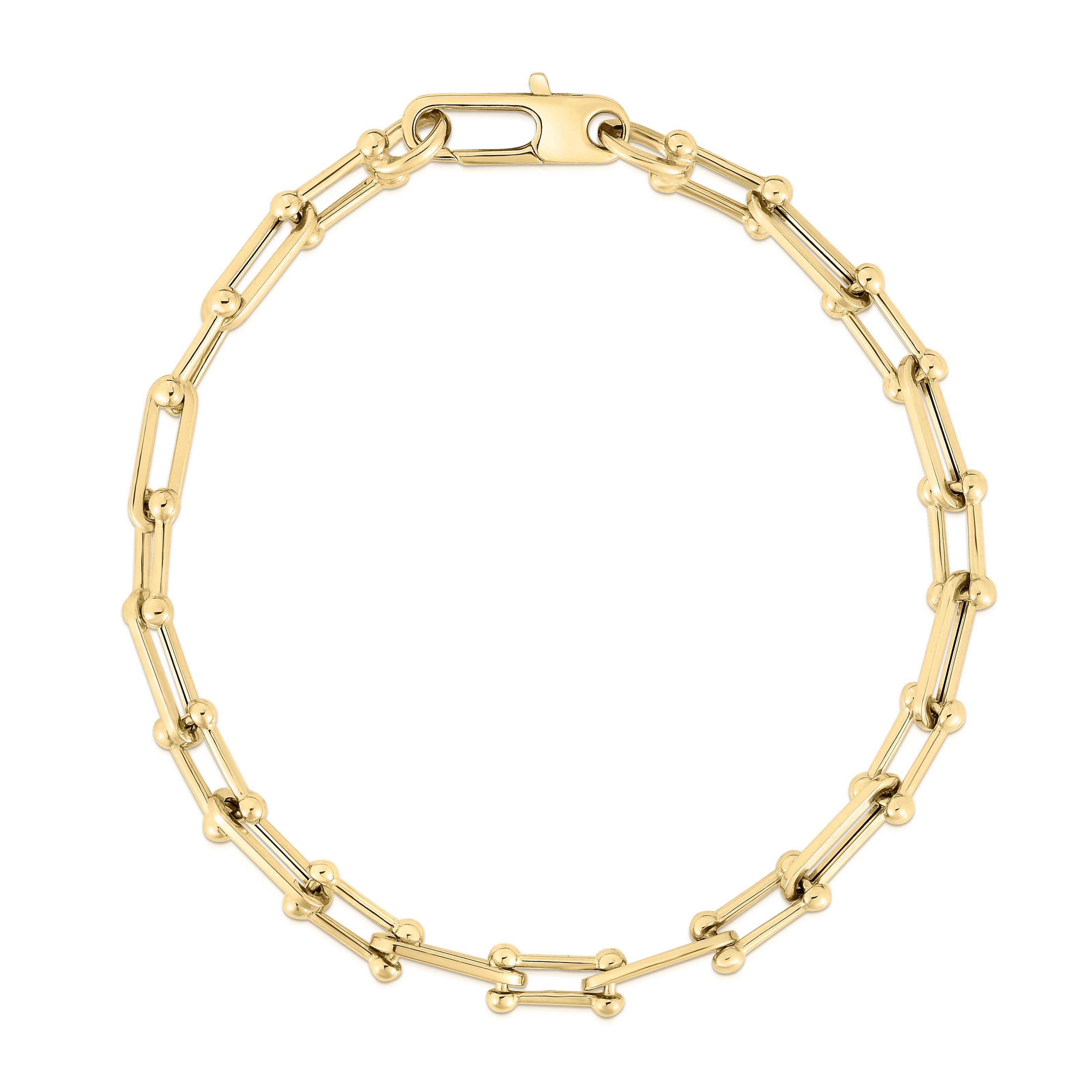 18K YELLOW DESIGNER GOLD ALTERNATING BEADED END & PAPERCLIP LINK BRACELET