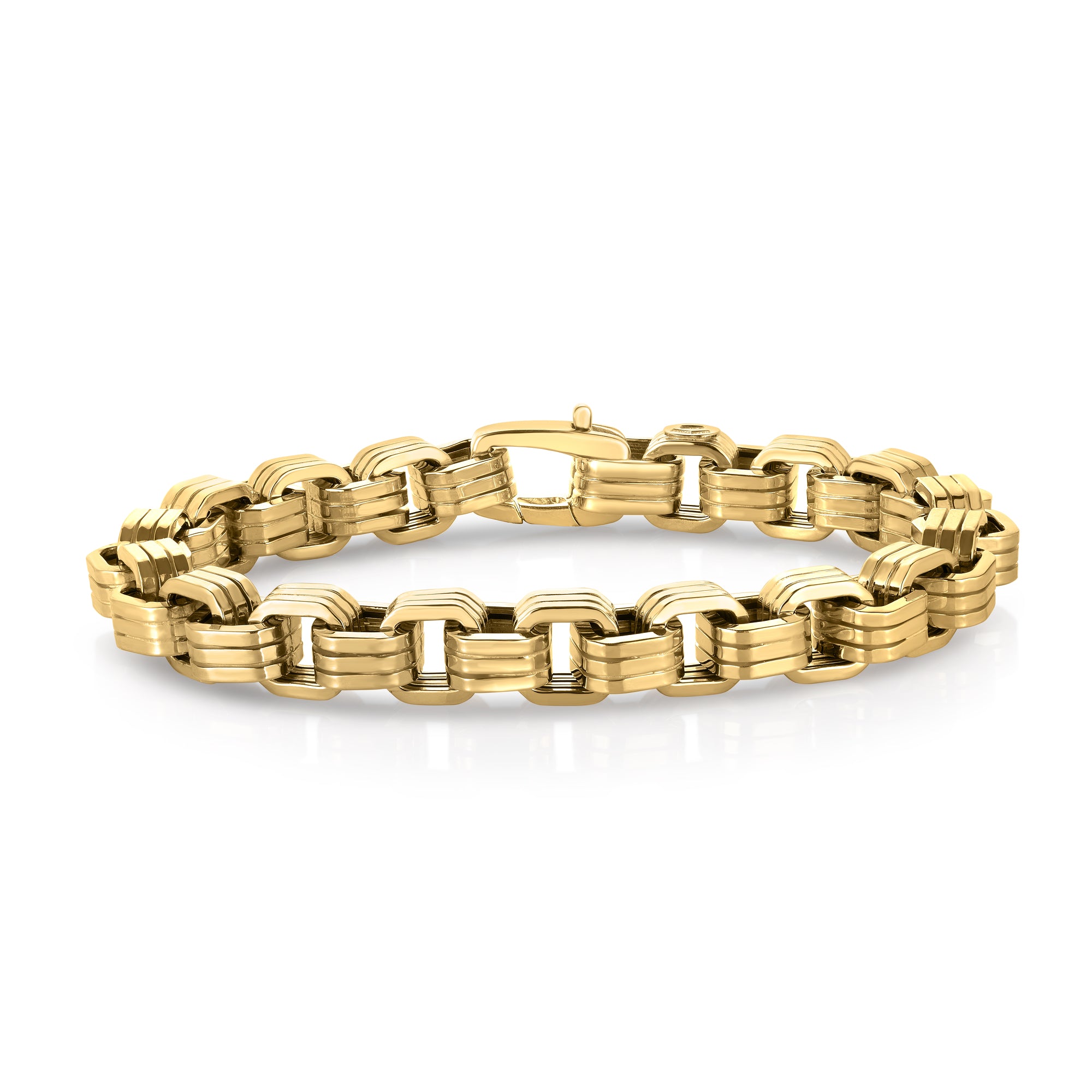 18K YELLOW DESIGNER GOLD RIDGED SQUARE LINK BRACELET