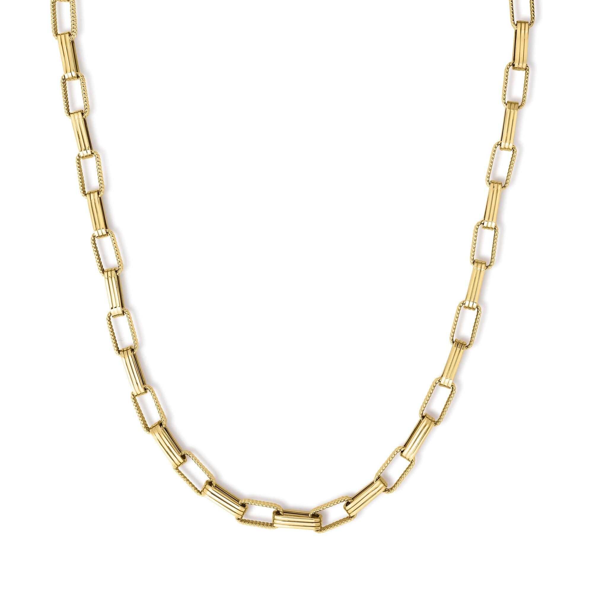 18K YELLOW DESIGNER GOLD CHAIN ALTERNATING RECTANGULAR LINK CHAIN NECKLACE