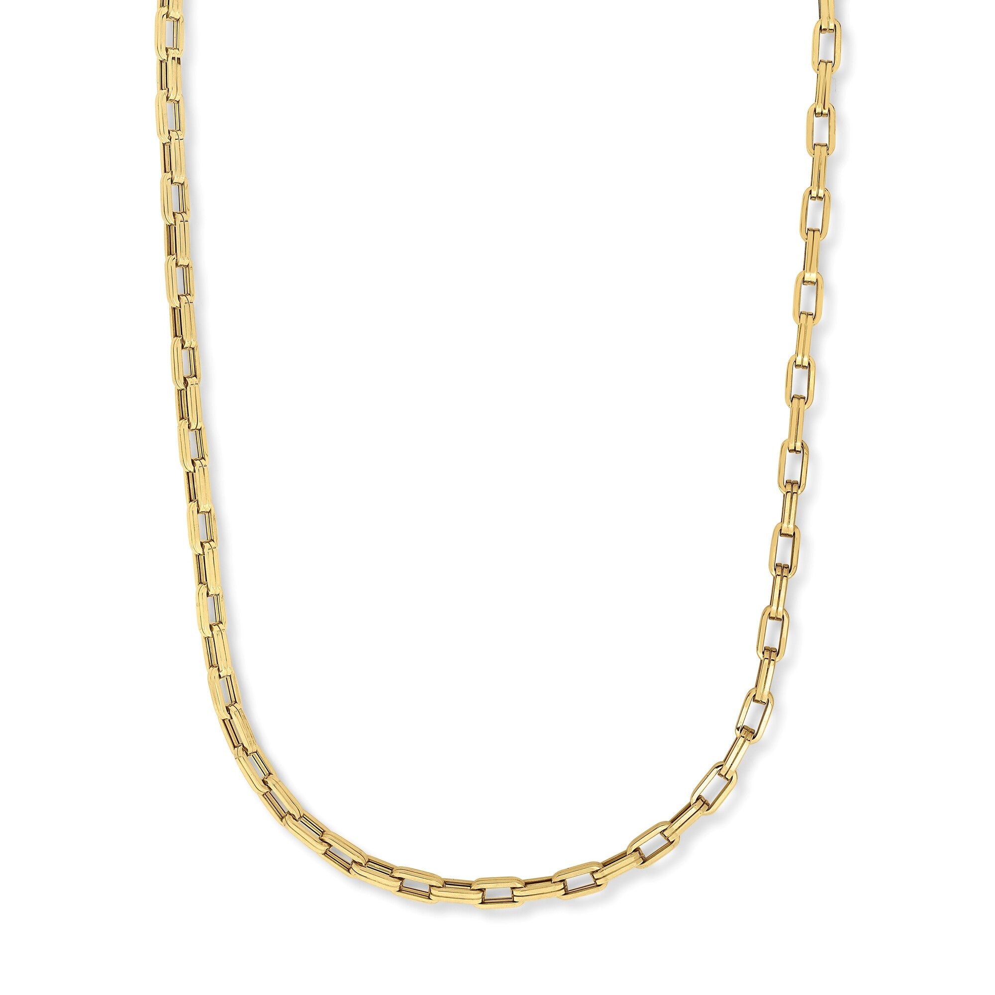 18K YELLOW DESIGNER GOLD CHAIN RECTANGULAR LINK CHAIN NECKLACE
