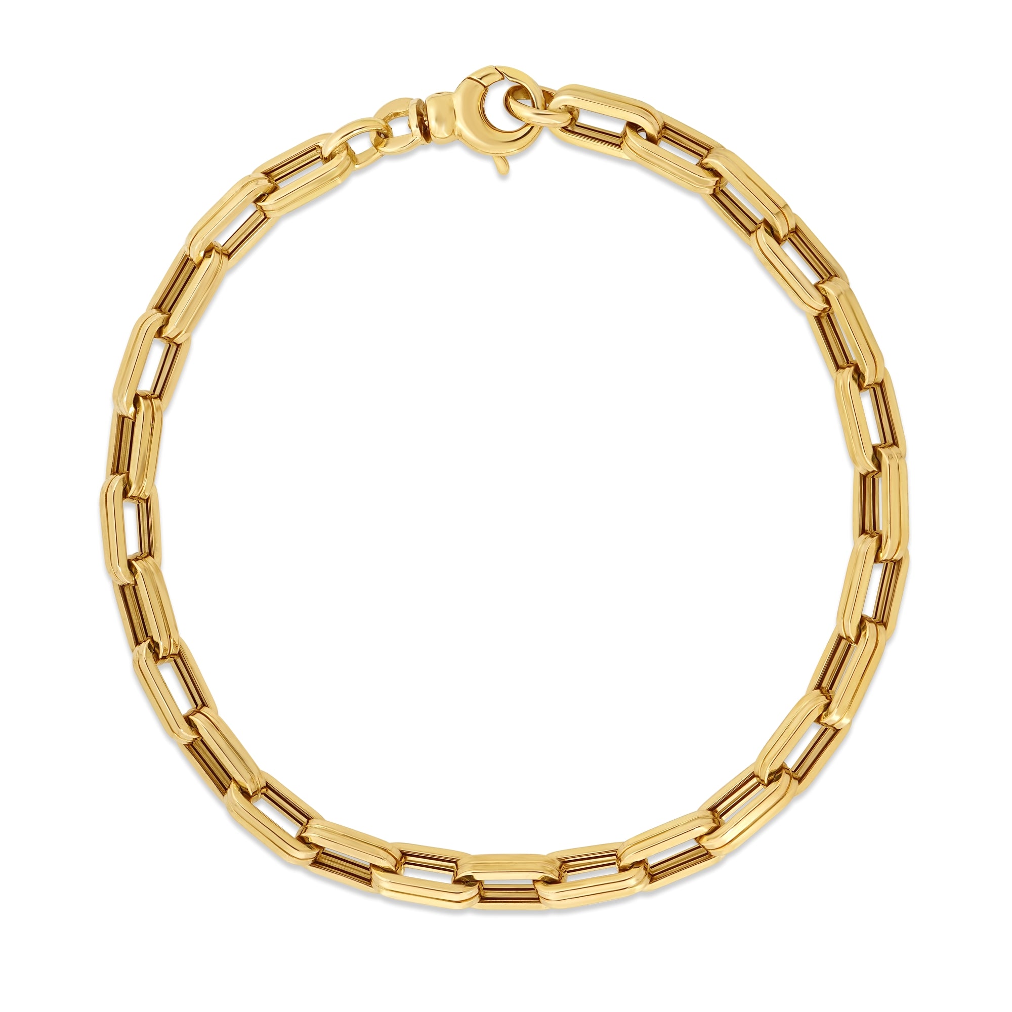 18K YELLOW DESIGNER GOLD CHAIN RECTANGULAR LINK CHAIN BRACELET