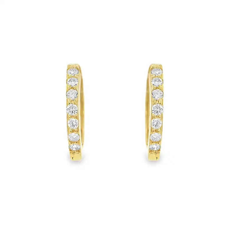 18K Gold Diamond Huggies Earrings - 0.5 inch