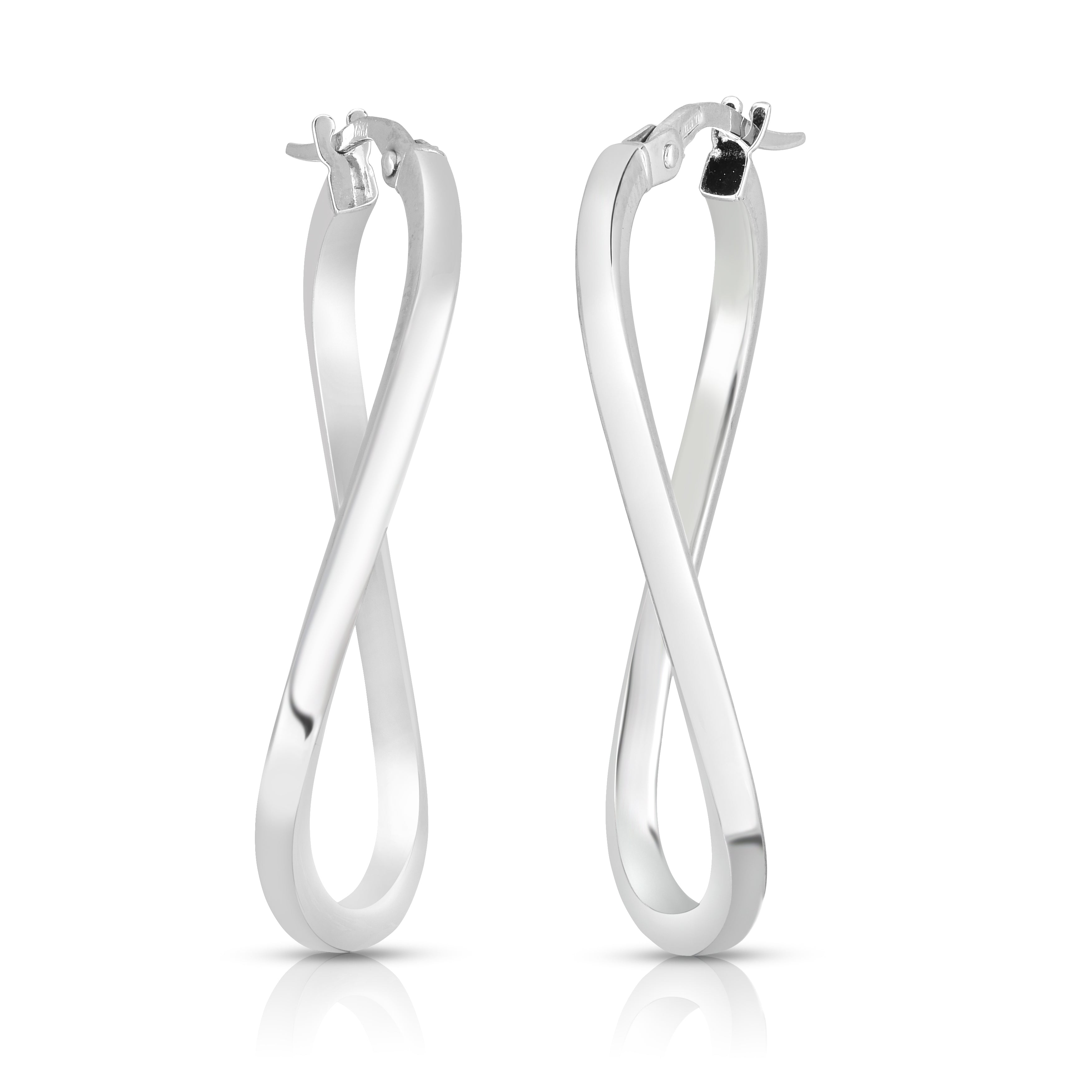 18K WHITE DESINGER GOLD TWIST HOOP EARRINGS