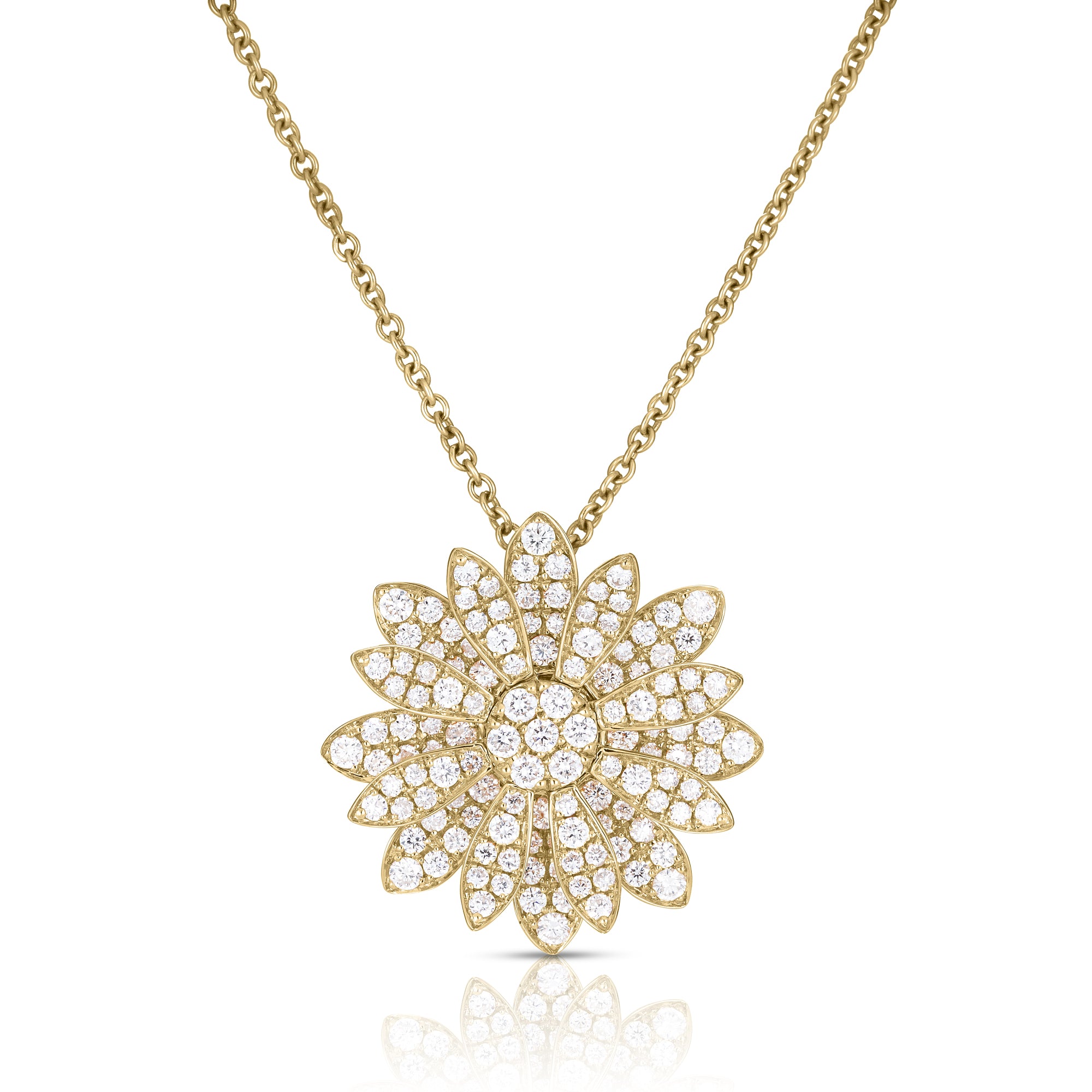 18K YELLOW GOLD MARGHERITA PAVE DIAMOND FLOWER NECKLACE