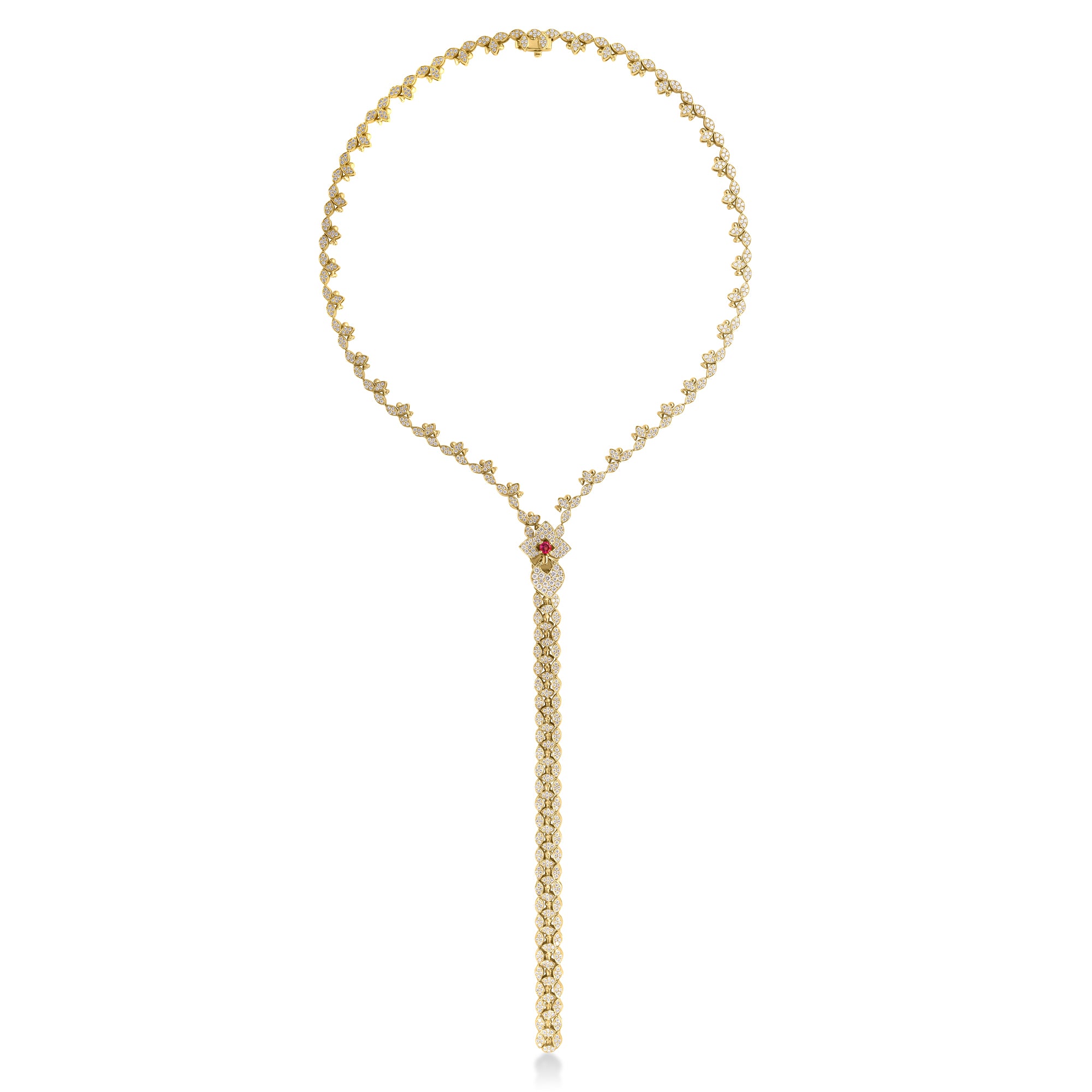 18K YELLOW GOLD VENETIAN PRINCESS DIAMOND & RUBELLITE ZIPPER NECKLACE
