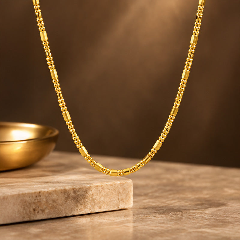 22K Yellow Gold Chain with Gold Capsule and Ball Beads 26 Inch Length
