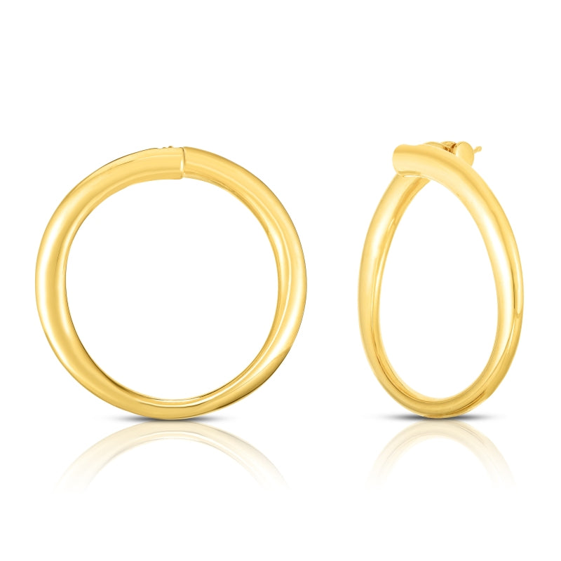 18K YELLOW DESIGNER GOLD CONTOURED ROUND HOOP EARRINGS