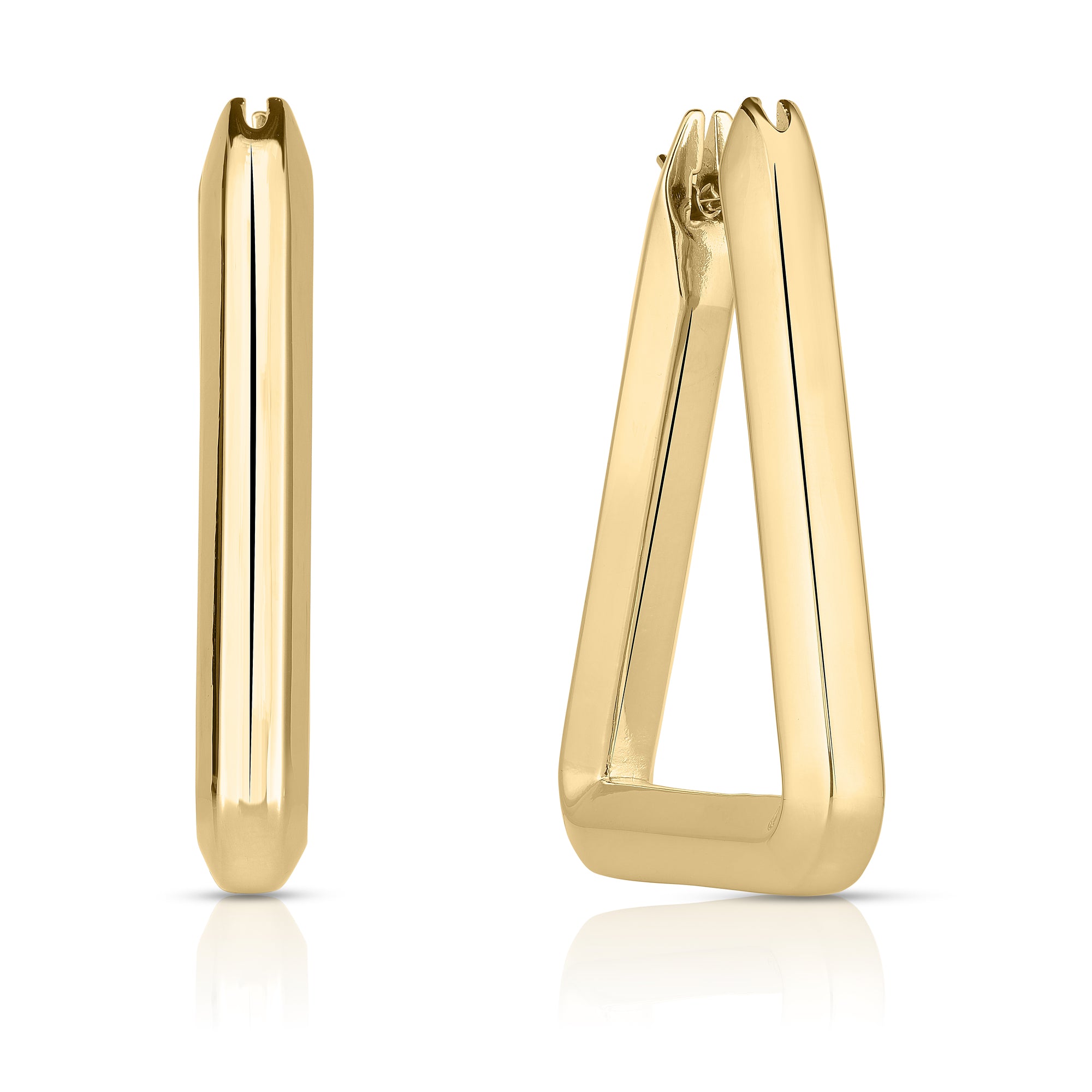 18K YELLOW DESIGNER GOLD TRIANGLE HOOP EARRINGS