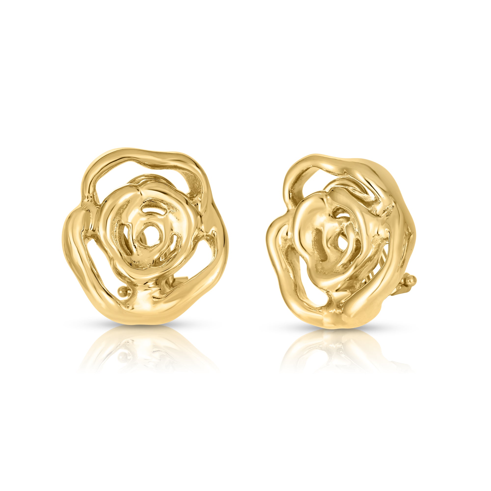 18K YELLOW DESIGNER GOLD MEDIUM MELTED ROSE EARRINGS