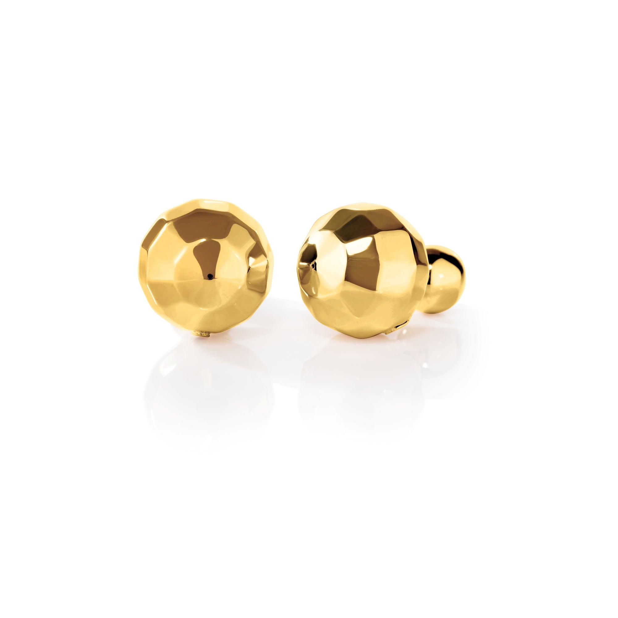 18K YELLOW DESIGNER GOLD FACETED BALL STUD EARRINGS