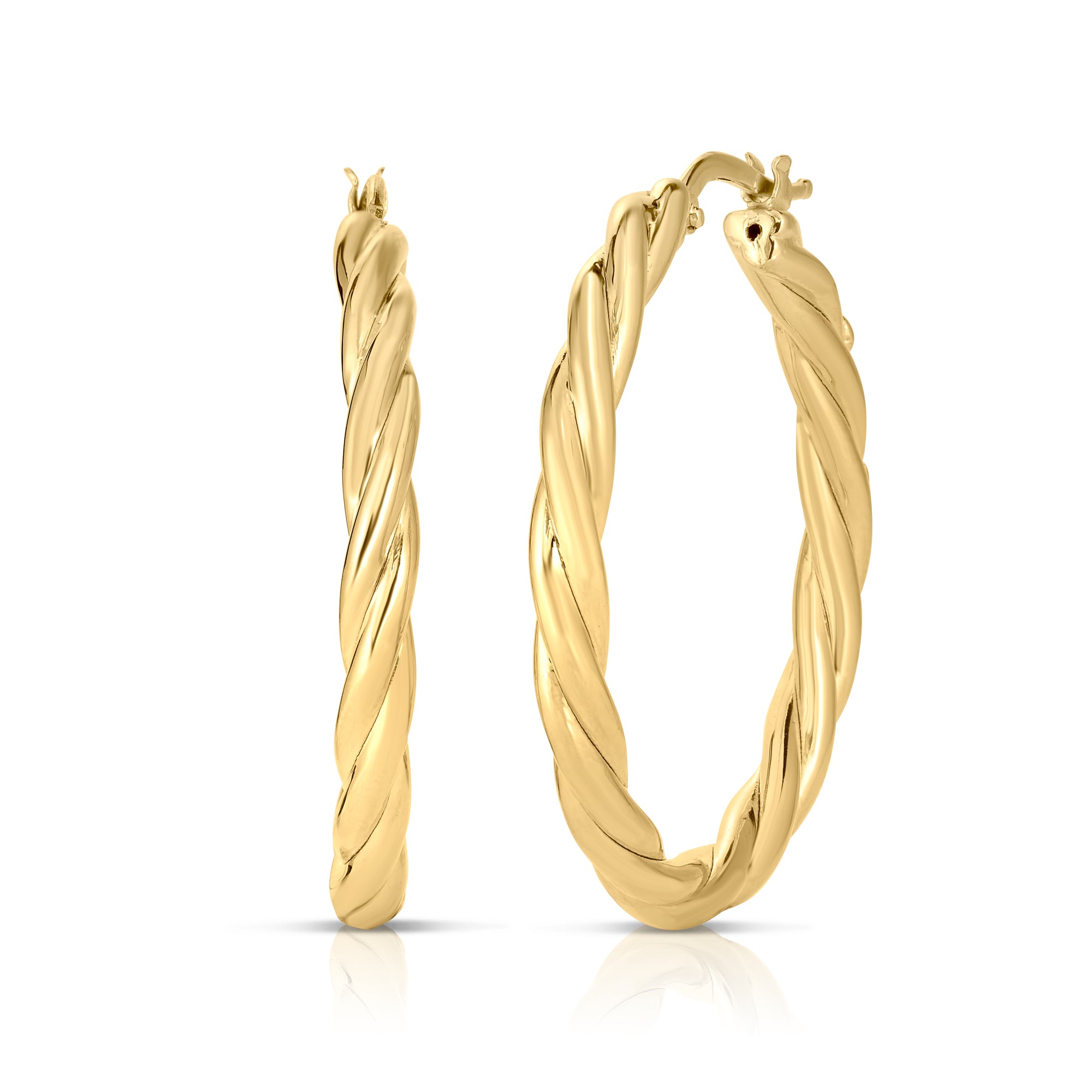 18K YELLOW DESIGNER GOLD TWISTED HOOP EARRINGS