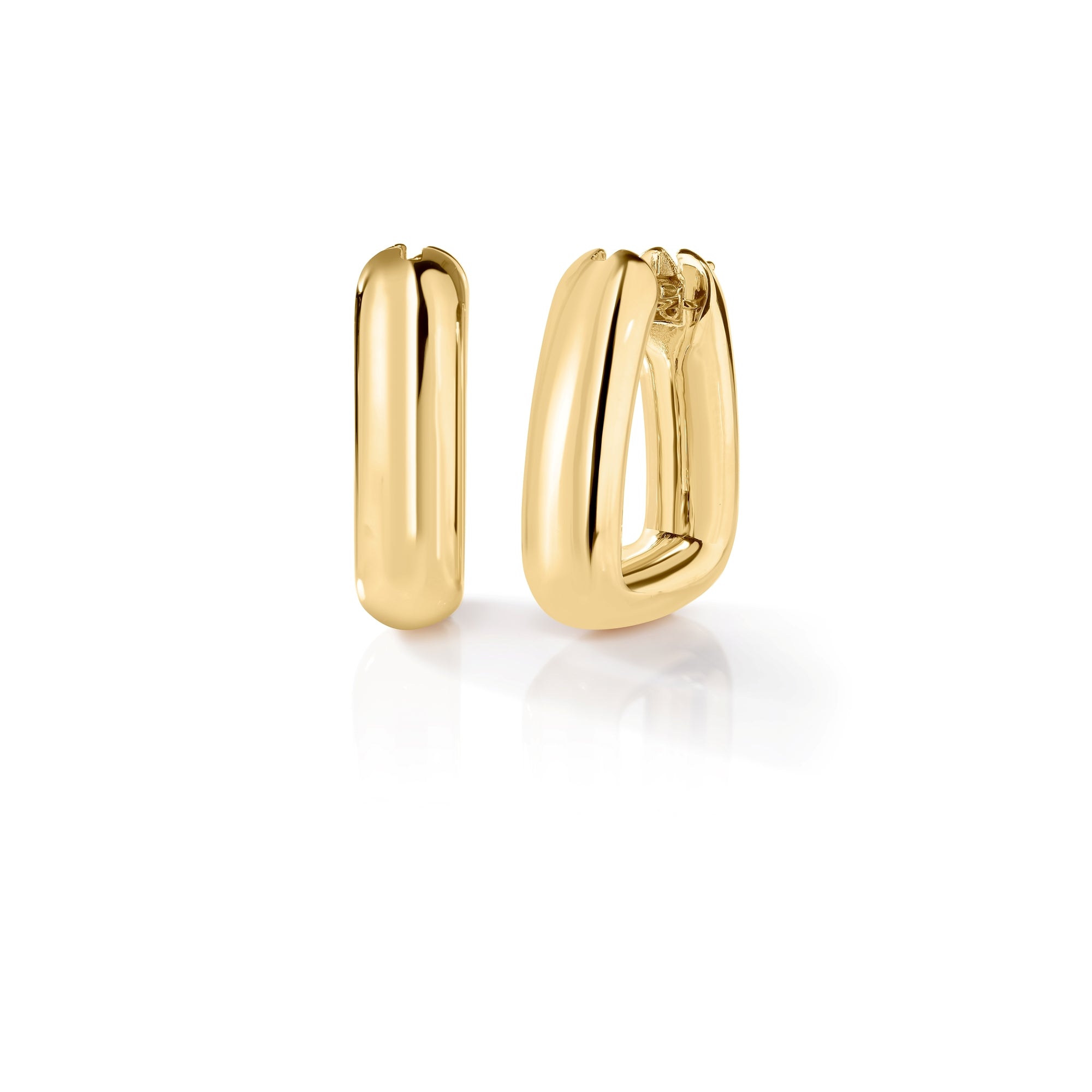 18K YELLOW DESIGNER GOLD ROUNDED TRIANGLE HOOP EARRINGS