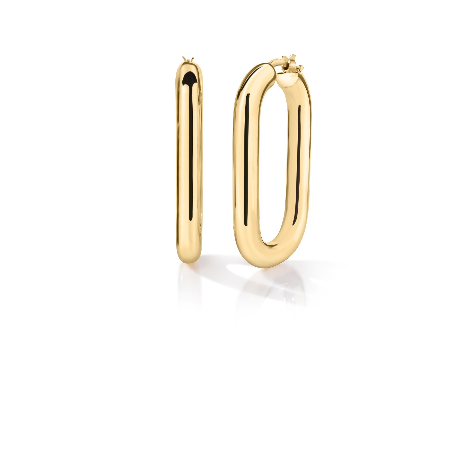 18K YELLOW DESIGNER GOLD ROUNDED RECTANGLE HOOP EARRINGS