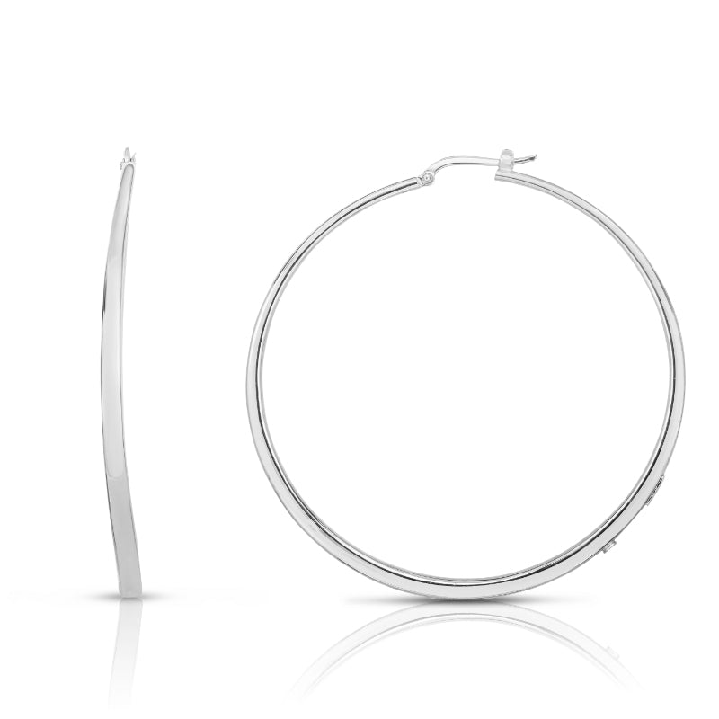 18K WHITE DESIGNER GOLD EXTRA LARGE GRADUATED HOOP EARRINGS