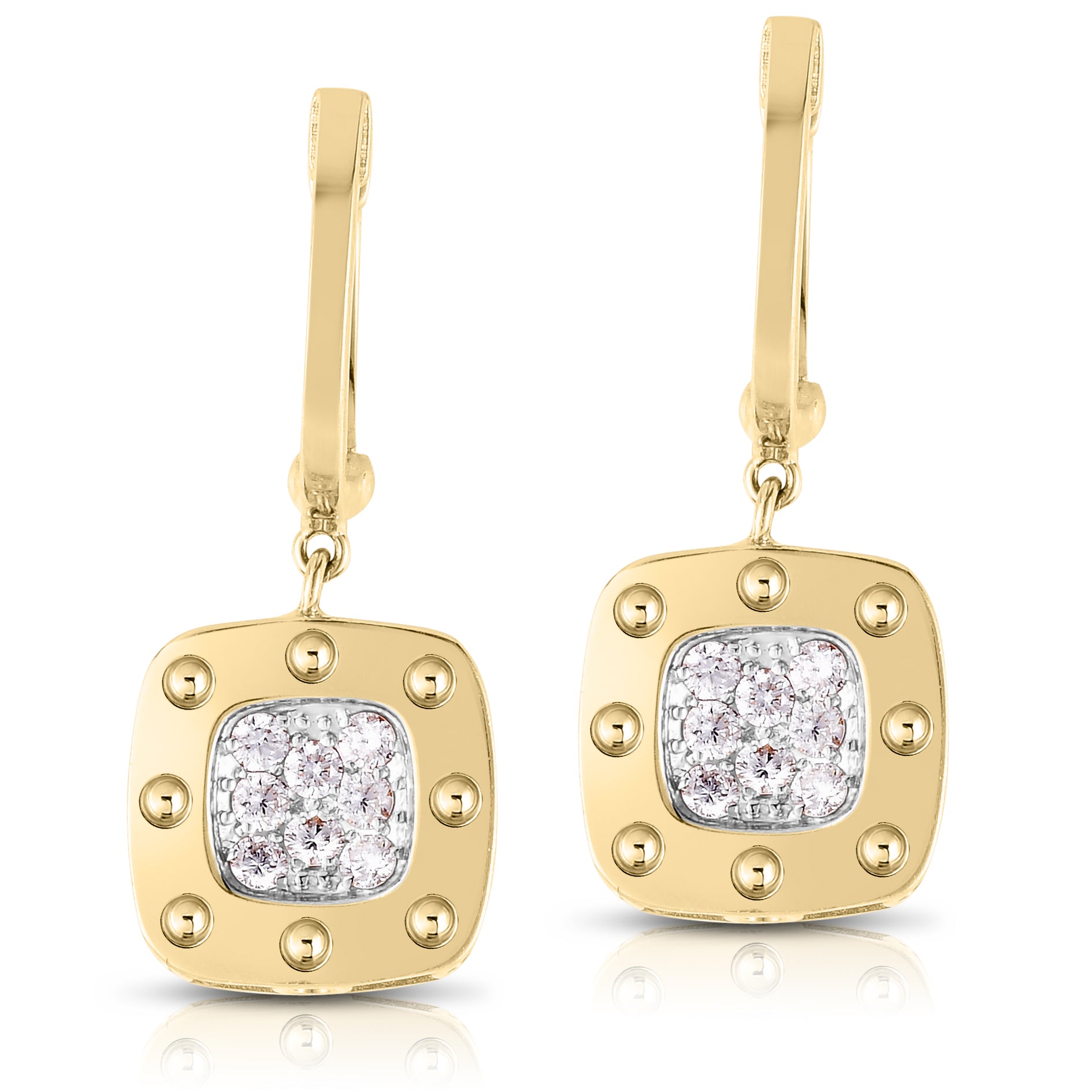 18K YELLOW/WHITE GOLD POIS MOI SQUARE DIAMOND DROP EARRINGS