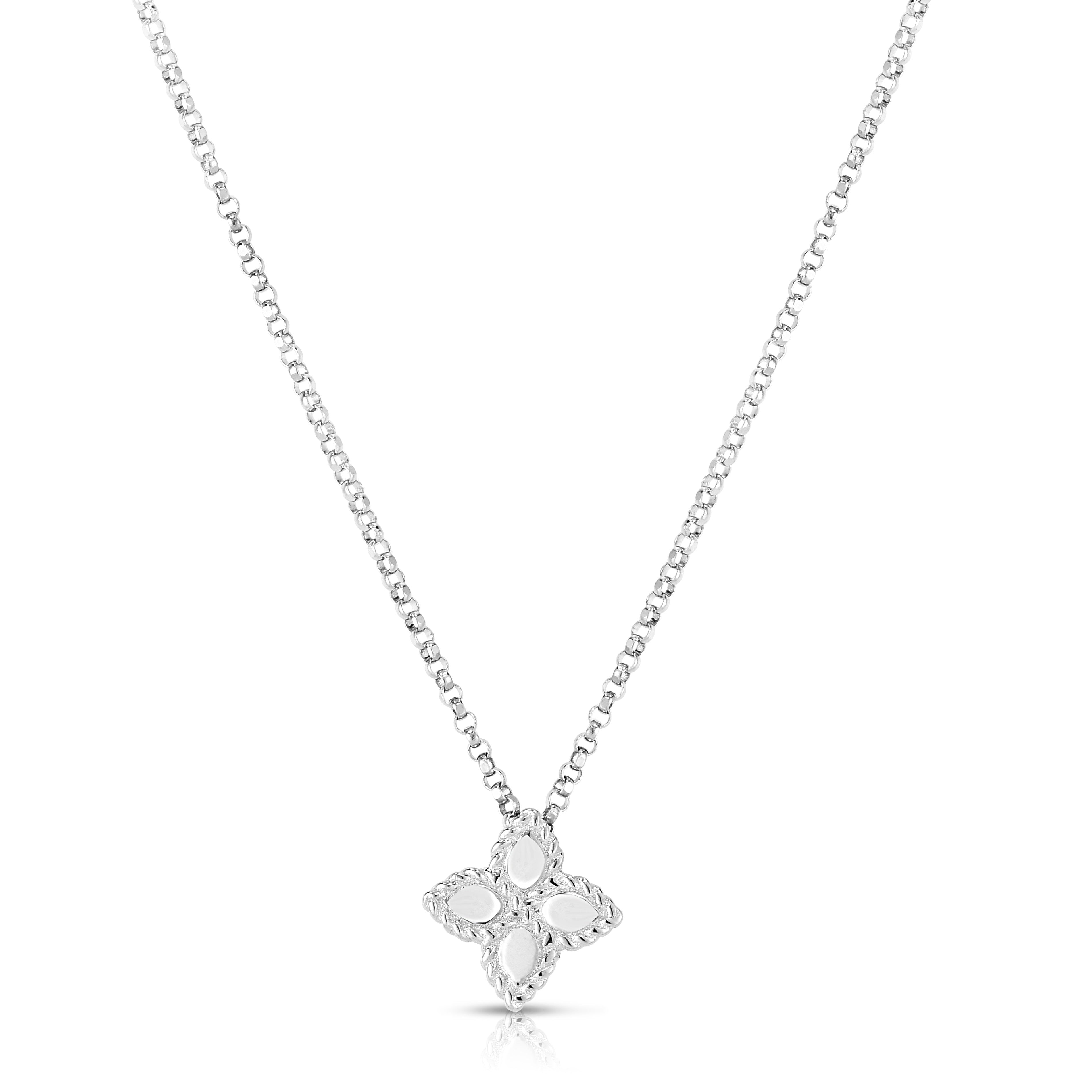 18K WHITE GOLD PRINCESS FLOWER SMALL NECKLACE