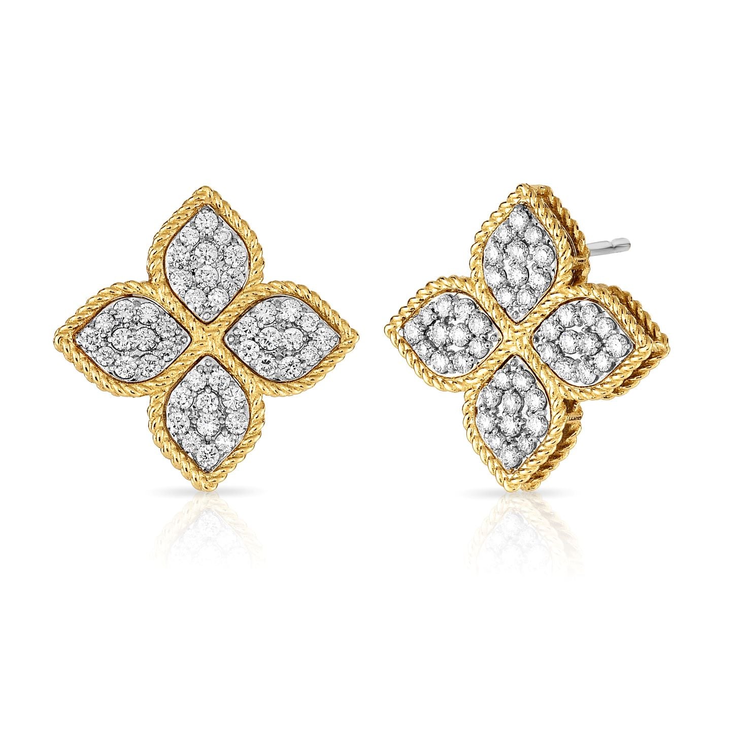 18K YW DIA PRINCESS FLOWER ER - LRG