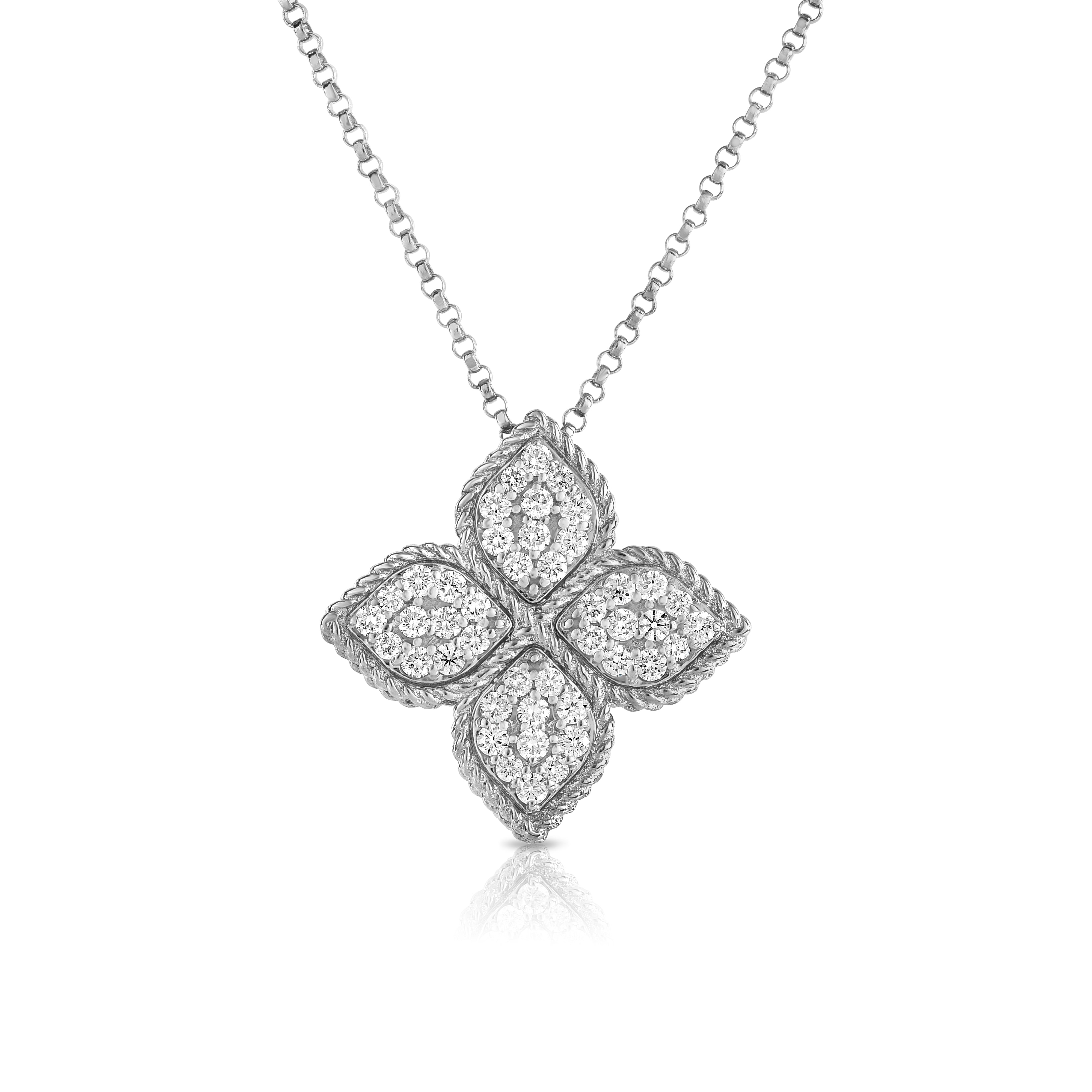 18K WHITE GOLD PRINCESS FLOWER LARGE DIAMOND FLOWER NECKLACE