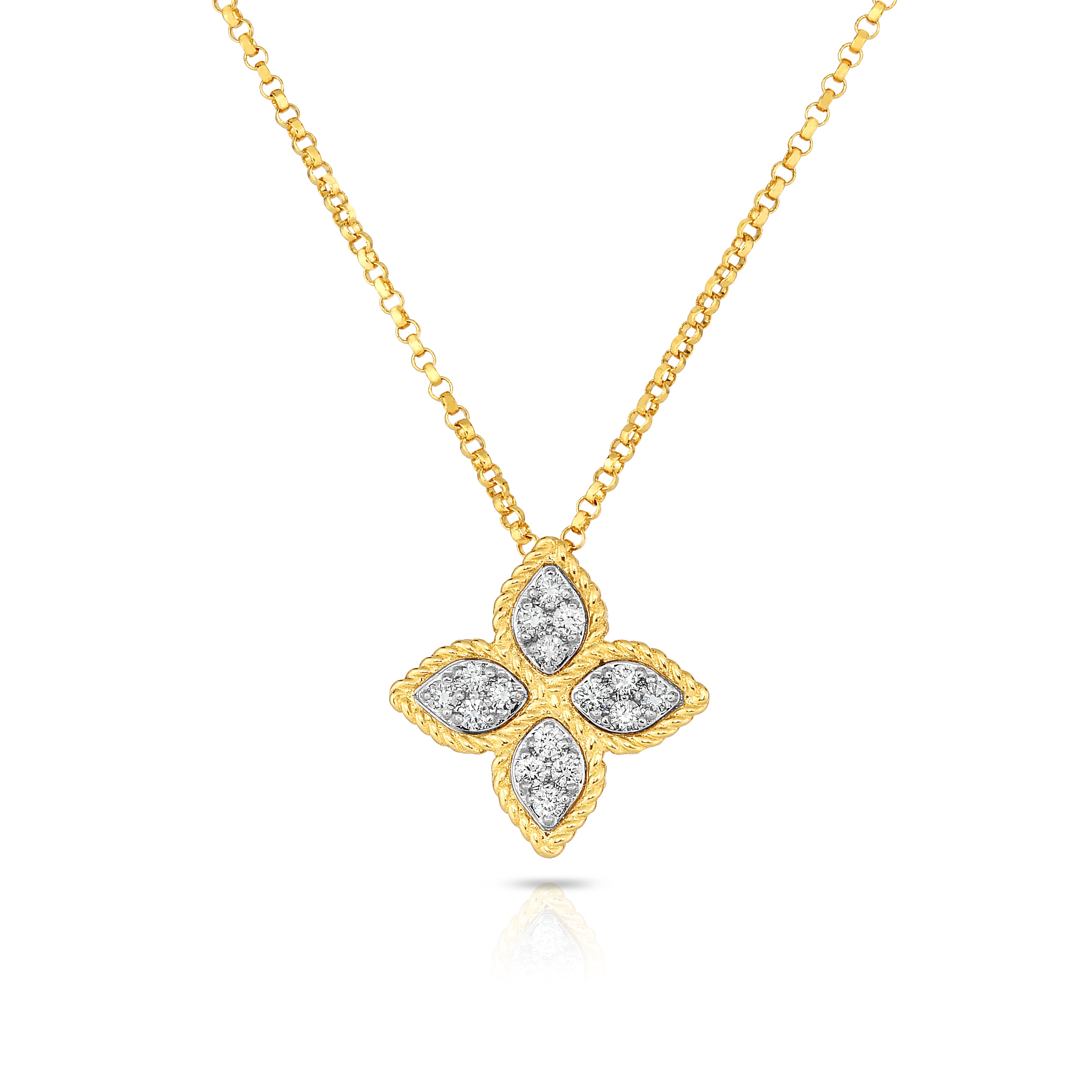 18K YELLOW/WHITE GOLD PRINCESS FLOWER MEDIUM DIAMOND NECKLACE