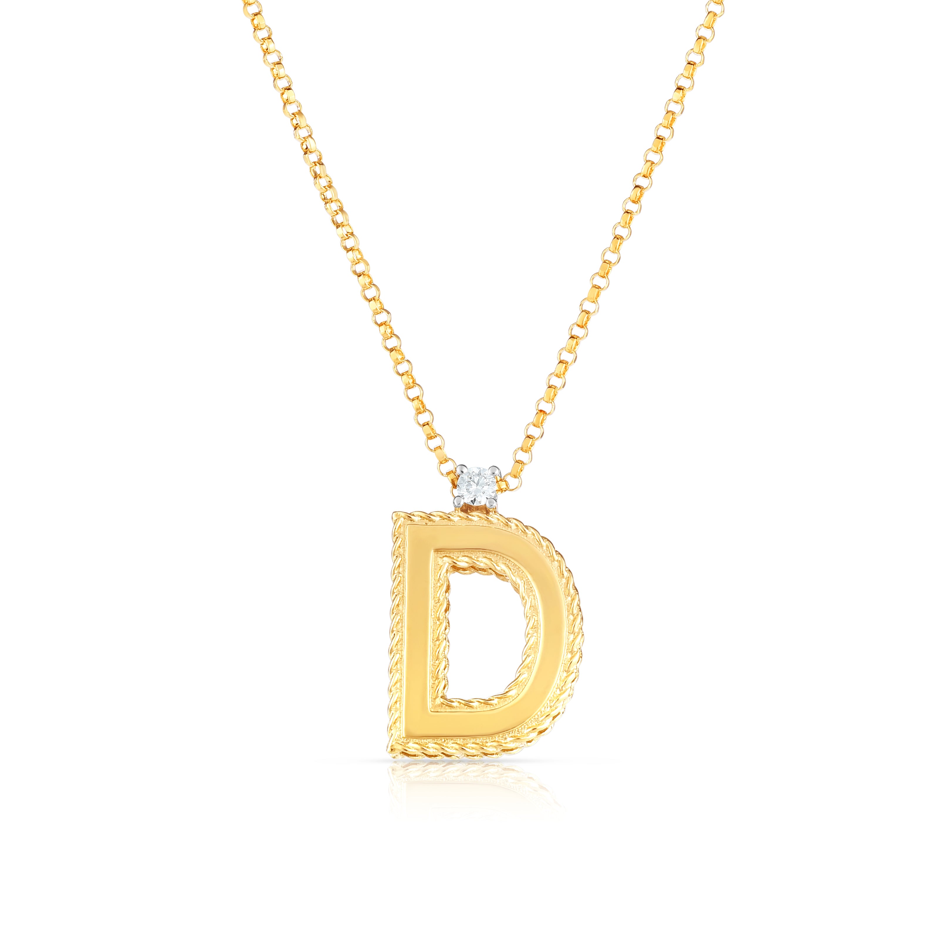18K YELLOW GOLD PRINCESS BLOCK LETTER "D" NECKLACE