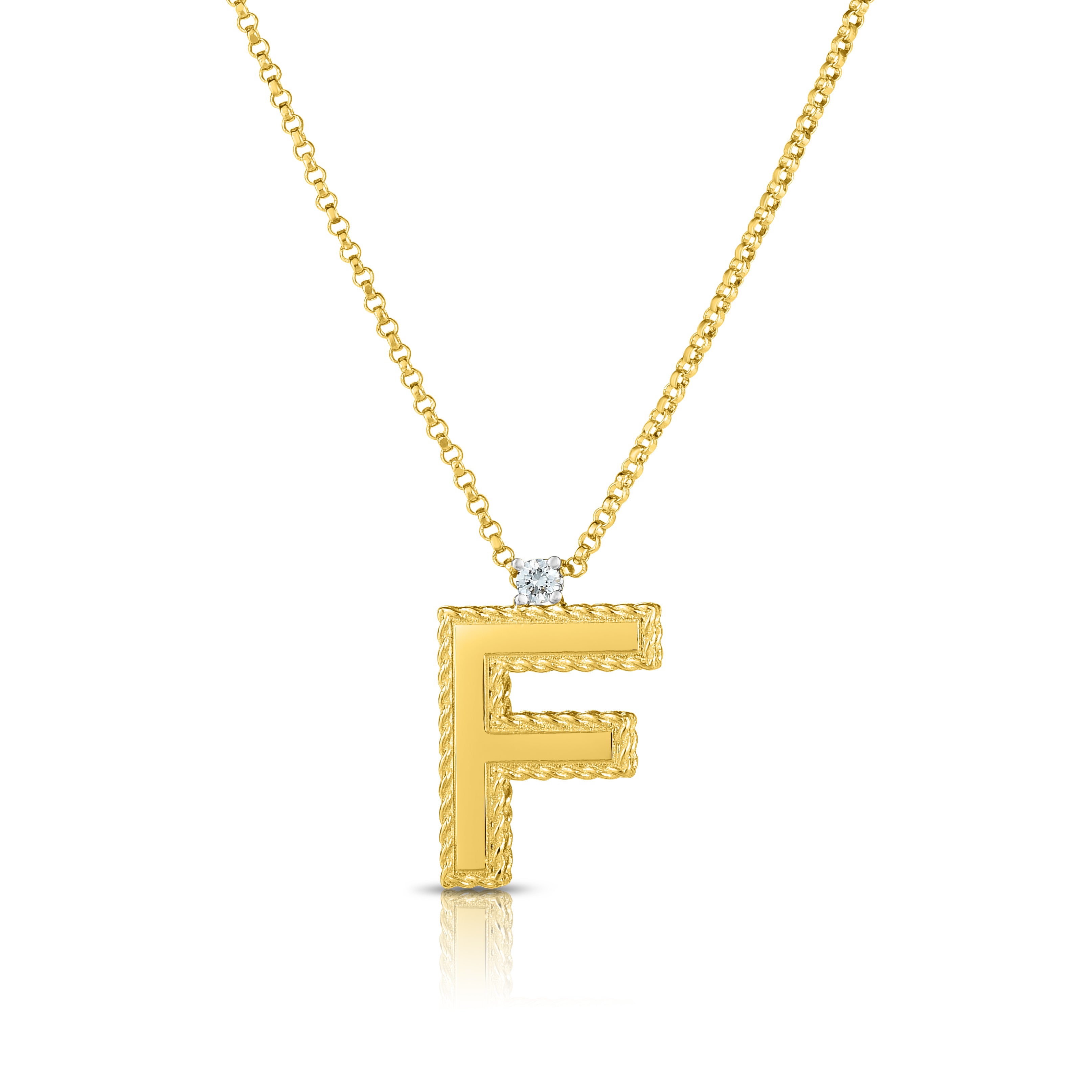 18K YELLOW GOLD PRINCESS BLOCK LETTER "F" NECKLACE