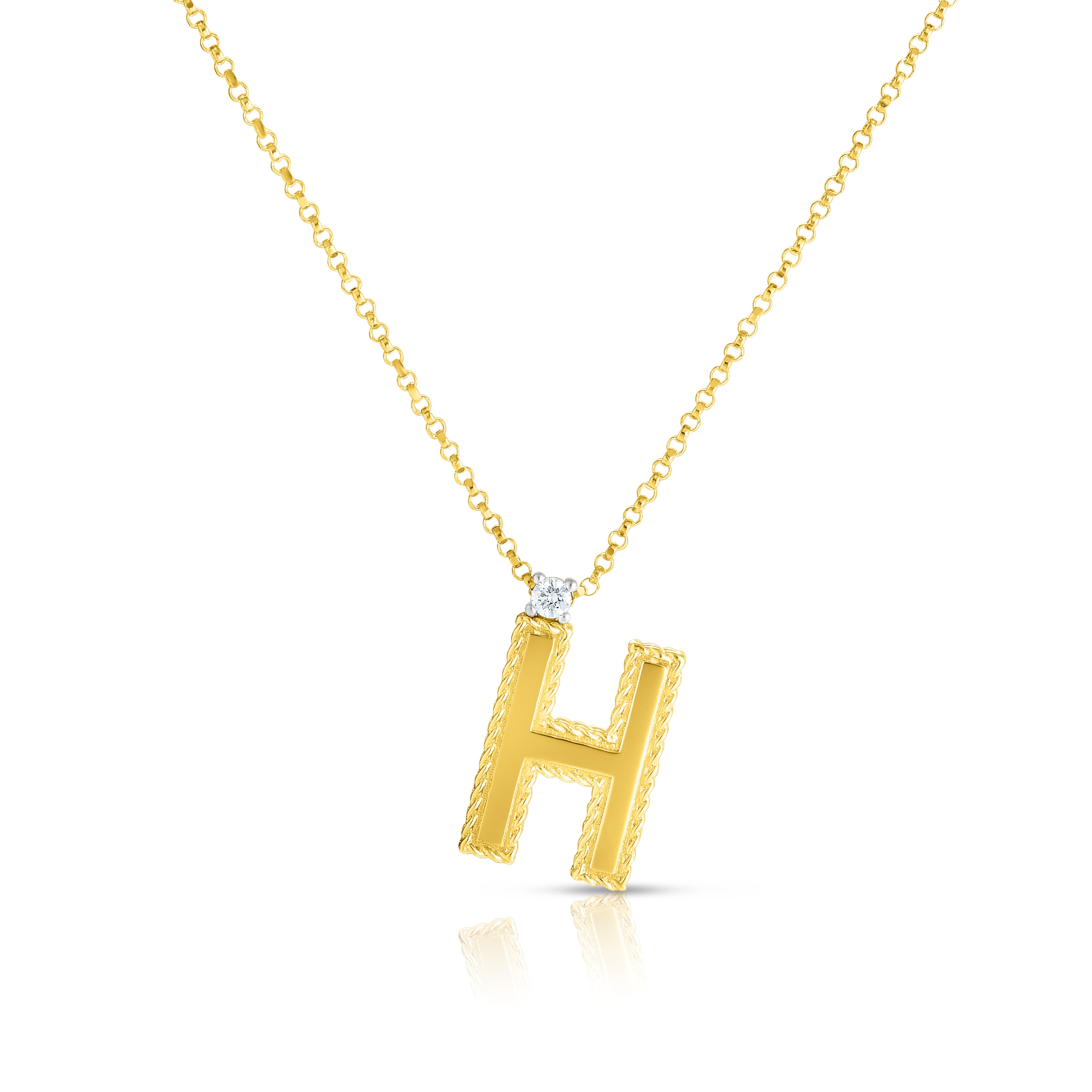 18K YELLOW GOLD PRINCESS BLOCK LETTER "H" NECKLACE