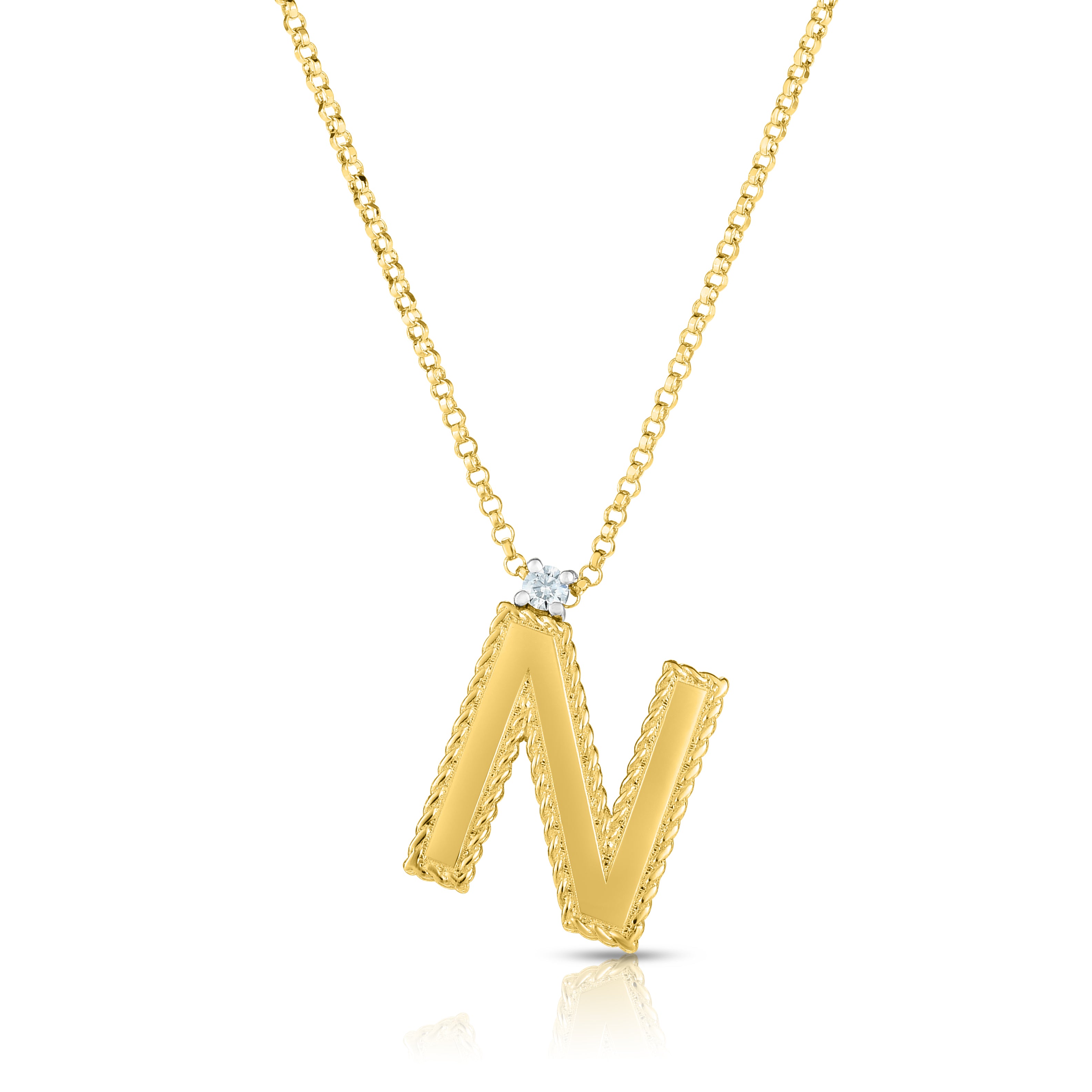18K YELLOW GOLD PRINCESS BLOCK LETTER "N" NECKLACE