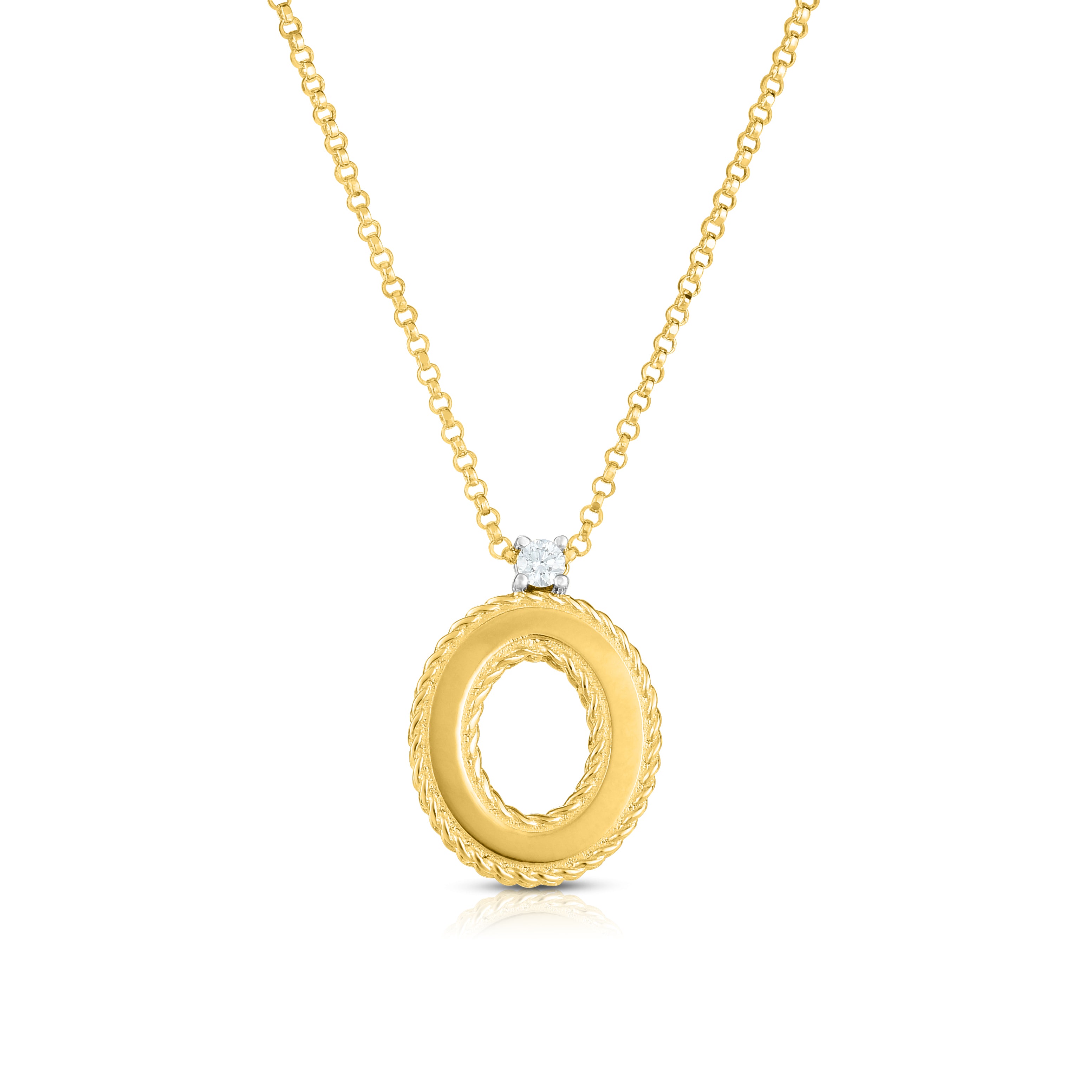 18K YELLOW GOLD PRINCESS BLOCK LETTER "O" NECKLACE