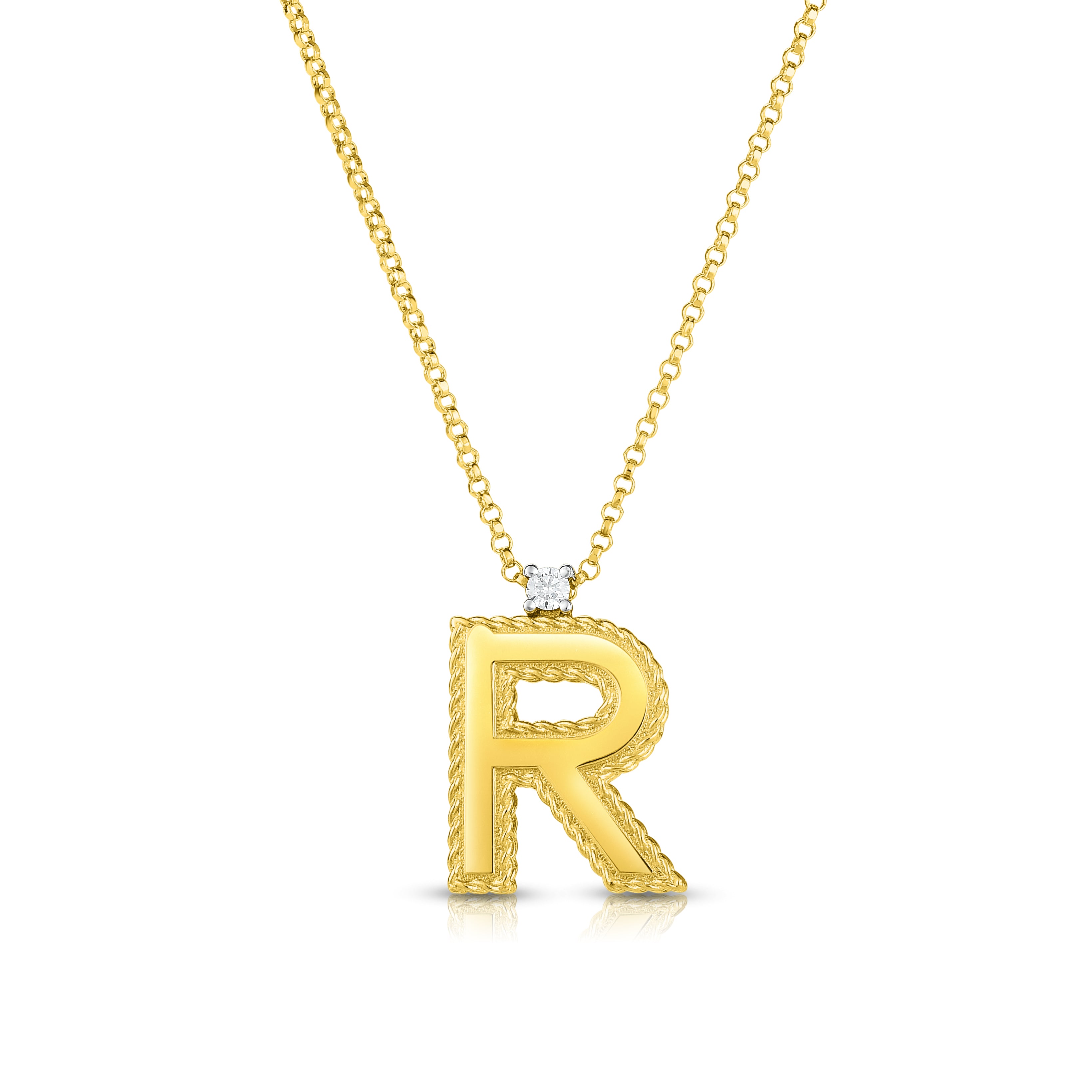 18K YELLOW GOLD PRINCESS BLOCK LETTER "R" NECKLACE