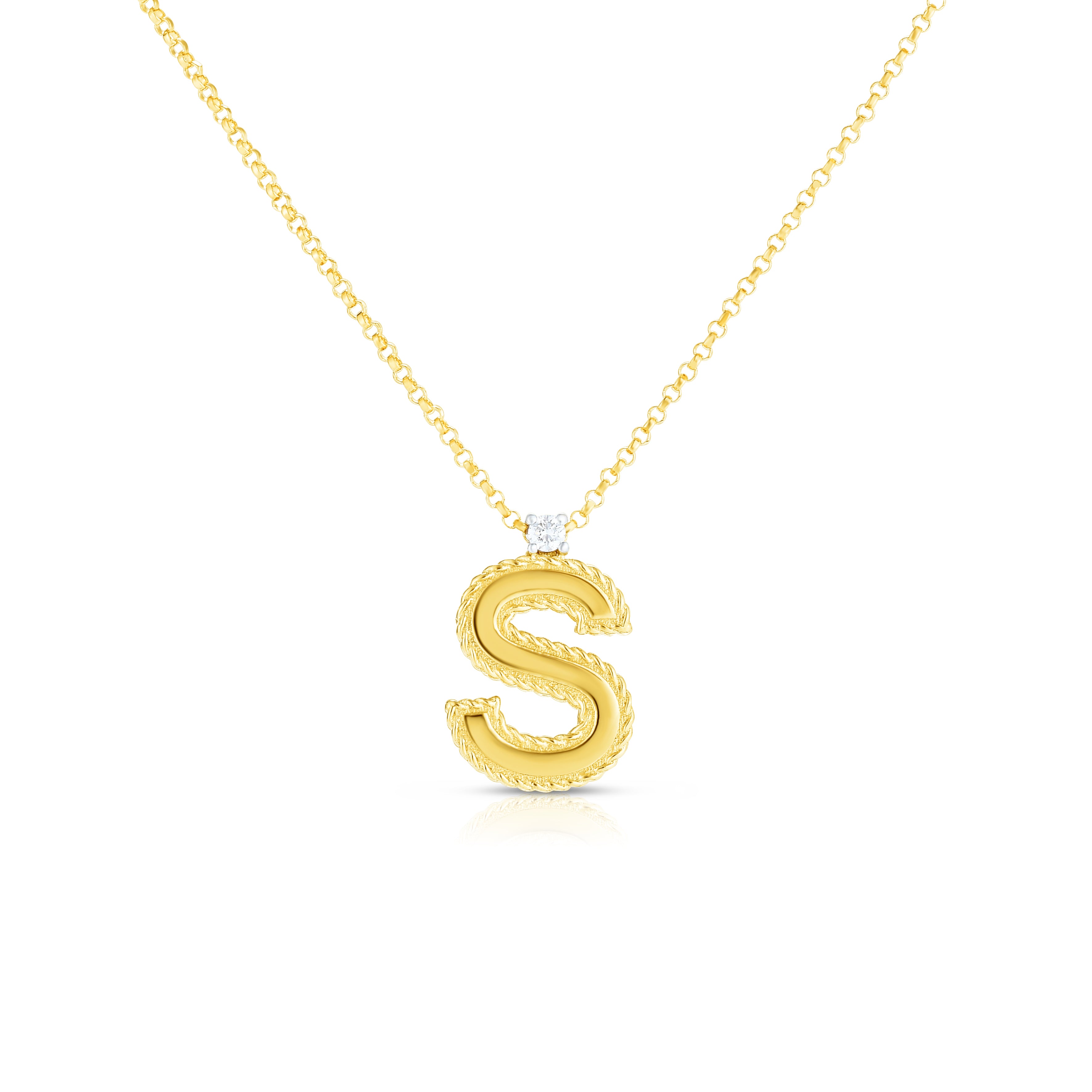 18K YELLOW GOLD PRINCESS BLOCK LETTER "S" NECKLACE