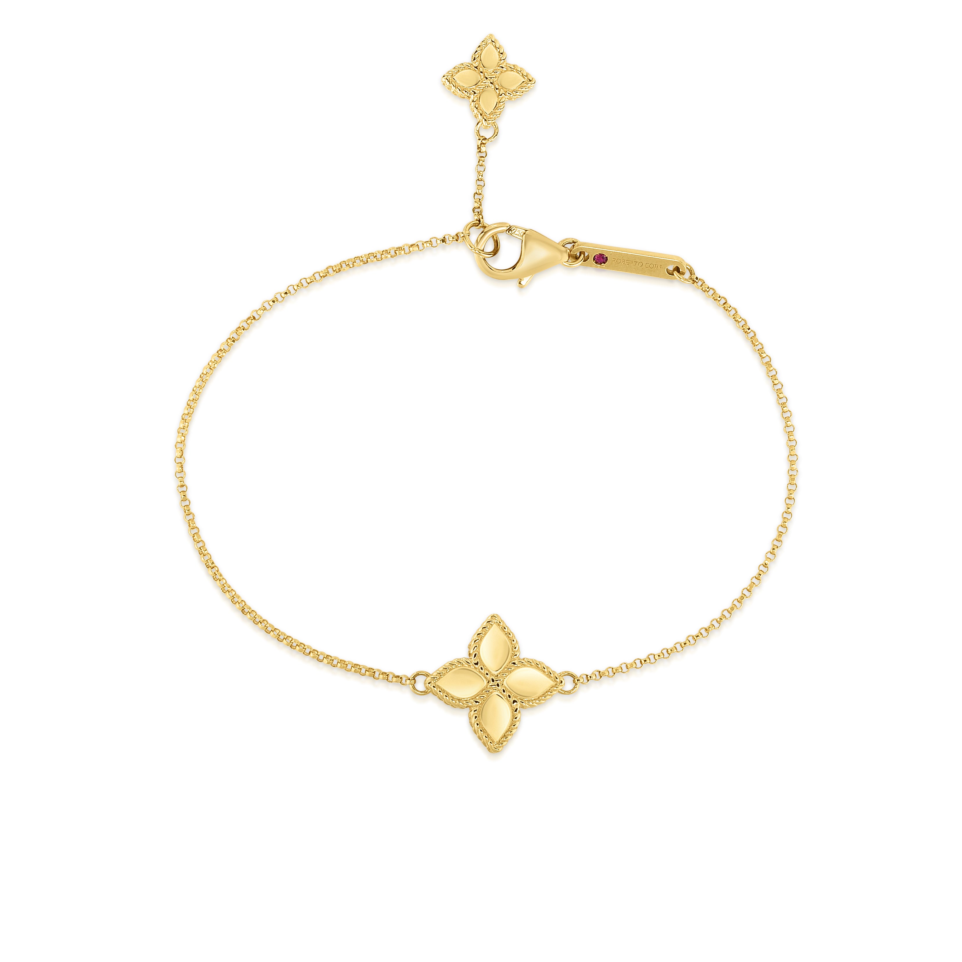 18K YELLOW GOLD PRINCESS FLOWER CHARM BRACELET