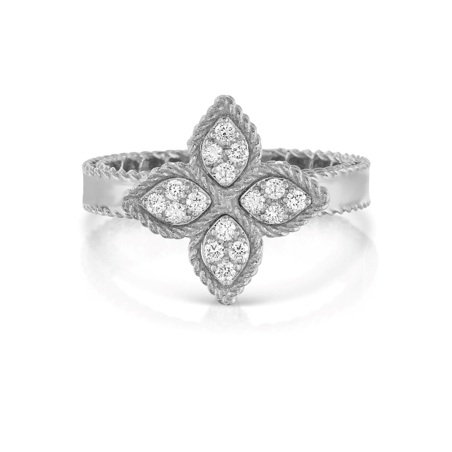 18K WHITE GOLD PRINCESS FLOWER MEDIUM DIAMOND RING