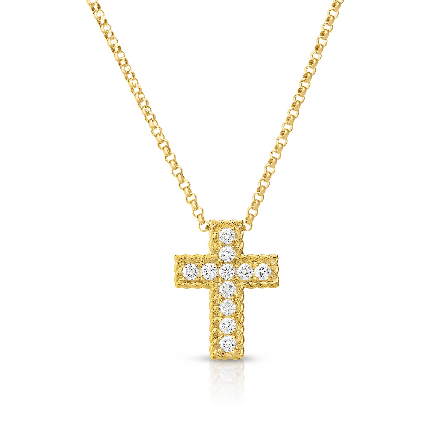 18K YELLOW GOLD PRINCESS DIAMOND CROSS NECKLACE