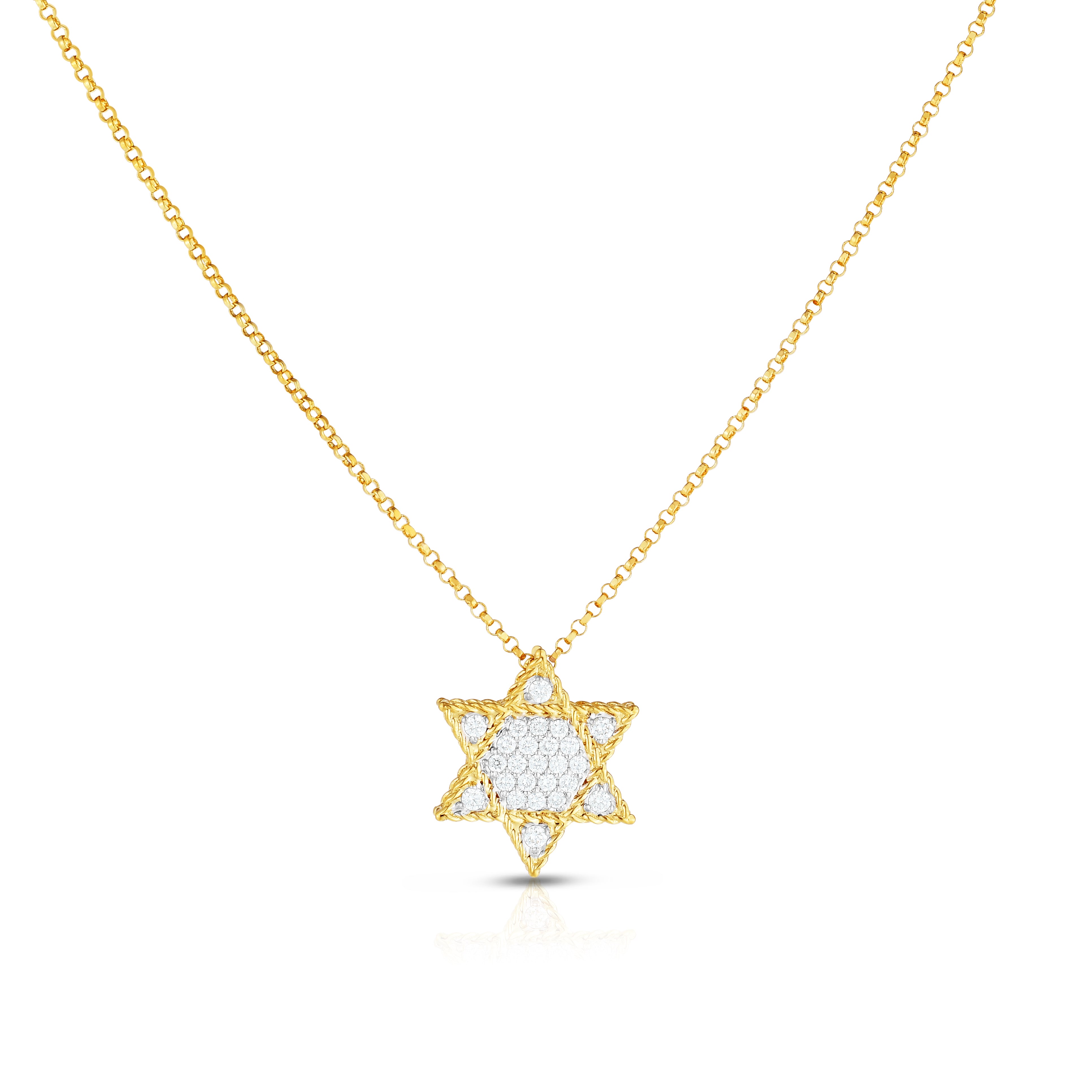 18K YELLOW/WHITE GOLD PRINCESS DIAMOND STAR OF DAVID NECKLACE