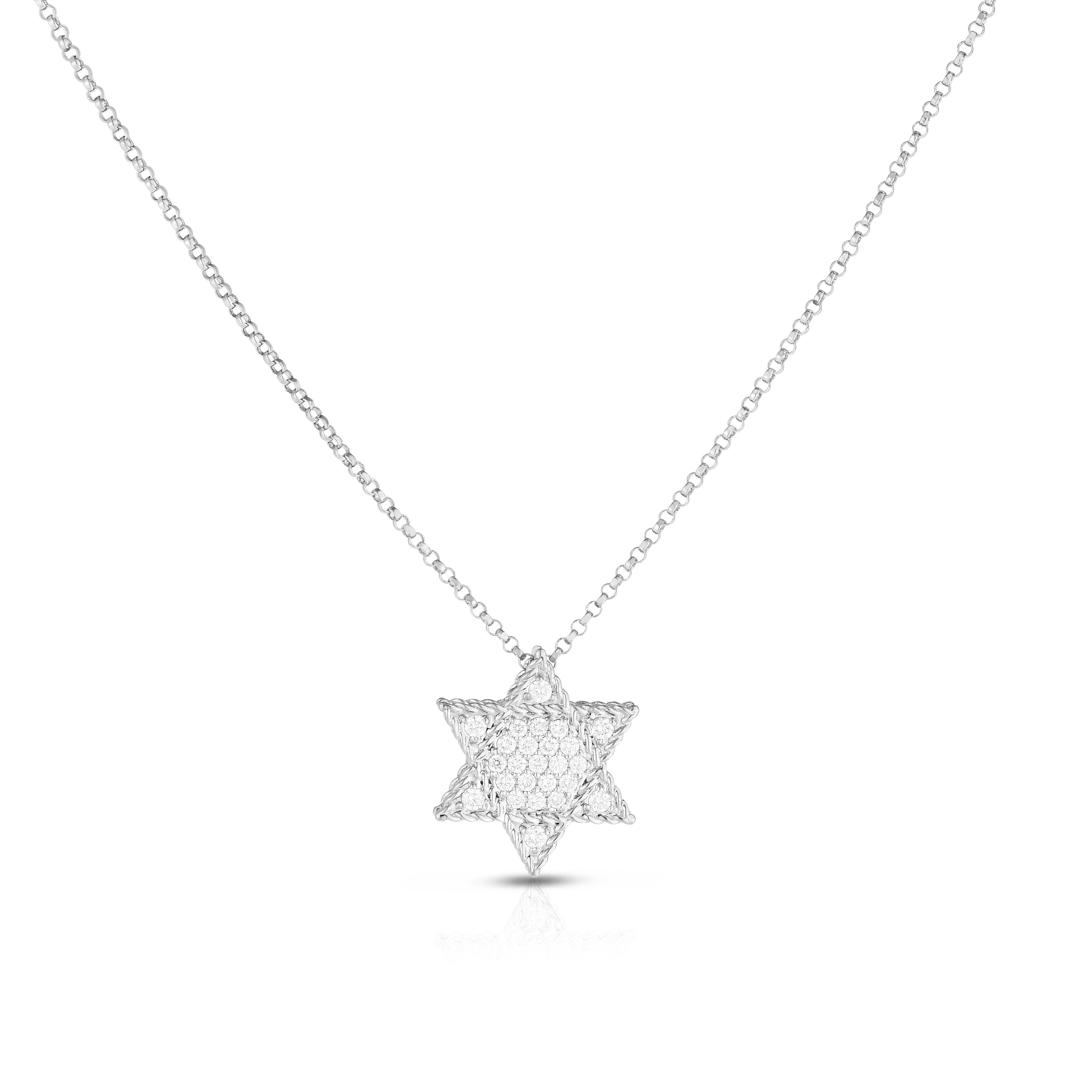 18K WHITE GOLD PRINCESS DIAMOND STAR OF DAVID NECKLACE