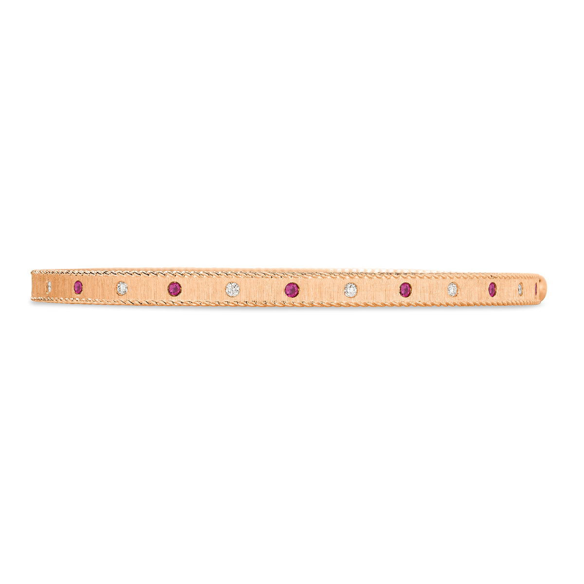 18K YELLOW GOLD PRINCESS DIAMOND & RUBY SATIN FINISH BANGLE