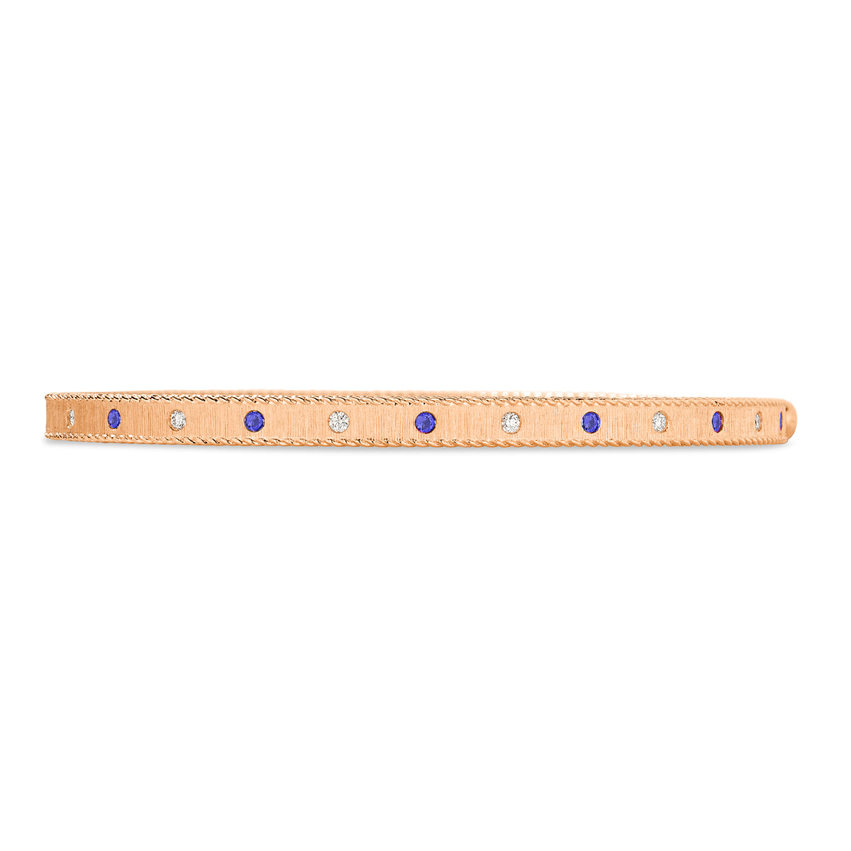 18K YELLOW GOLD PRINCESS DIAMOND & BLUE SAPPHIRE SATIN FINISH BANGLE