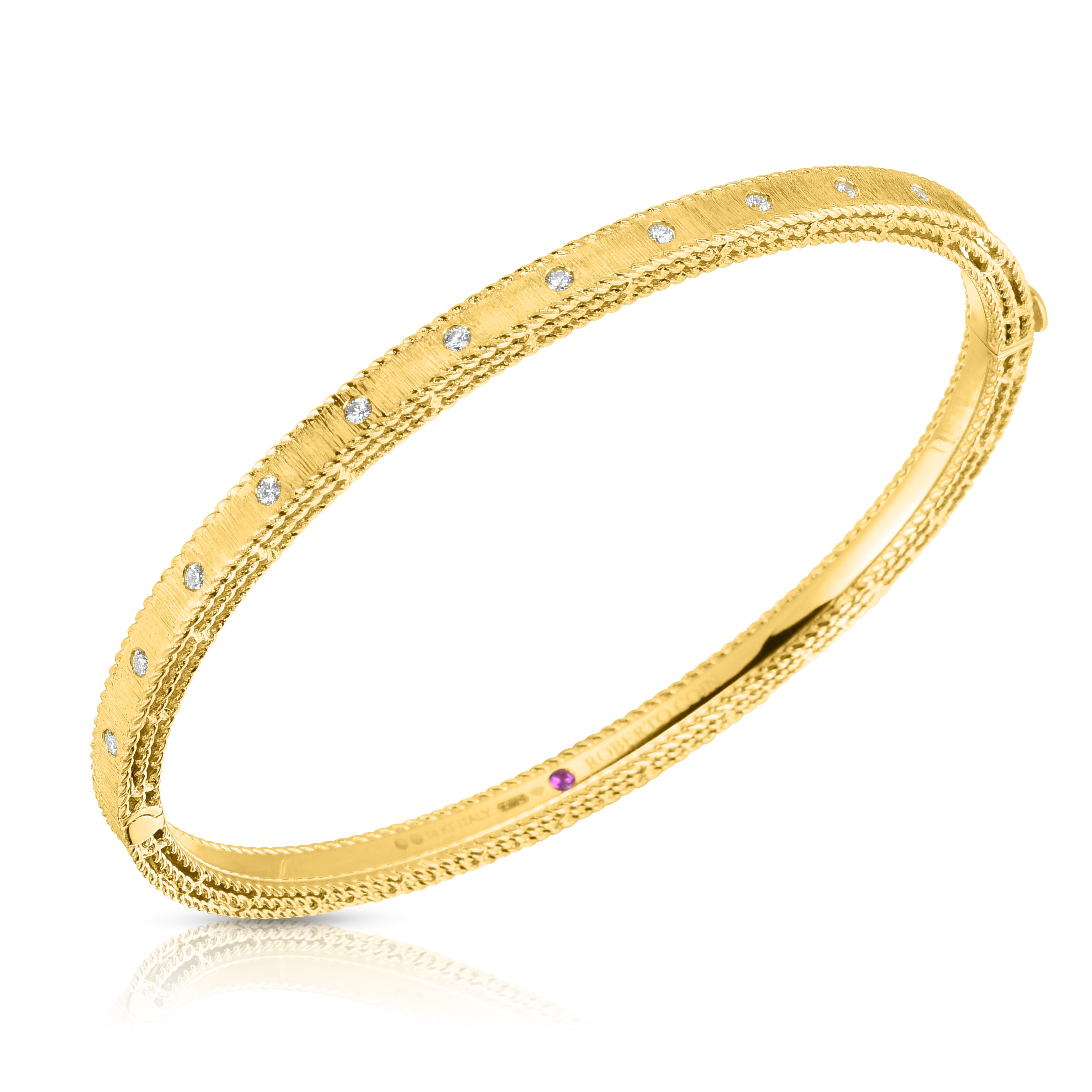 18K YELLOW GOLD PRINCESS DIAMOND & SATIN FINISH BANGLE