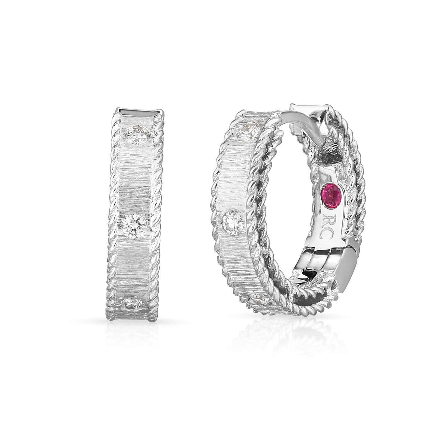 18K WHITE GOLD PRINCESS SMALL DIAMOND HOOP EARRINGS