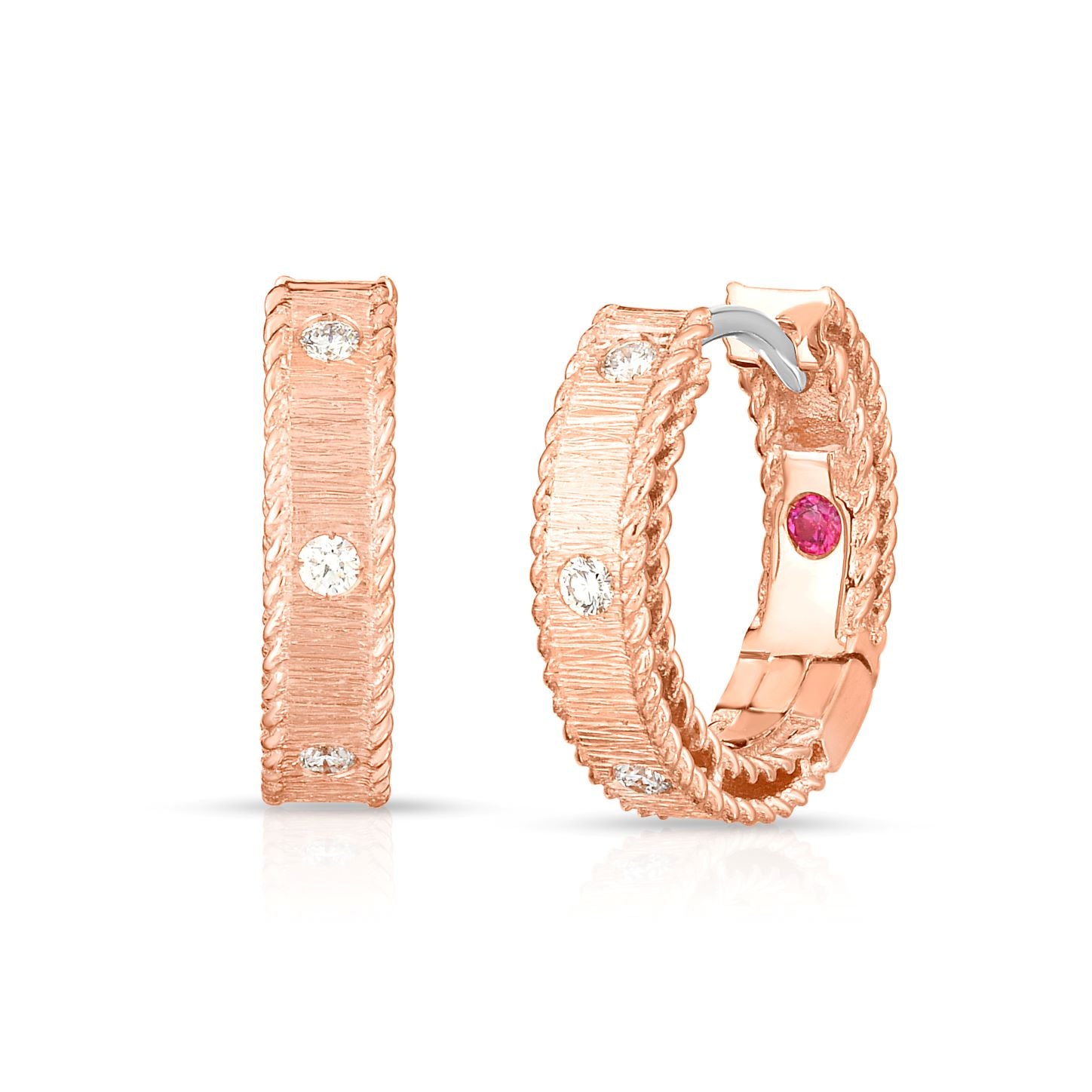 18K ROSE GOLD PRINCESS SMALL DIAMOND HOOP EARRINGS