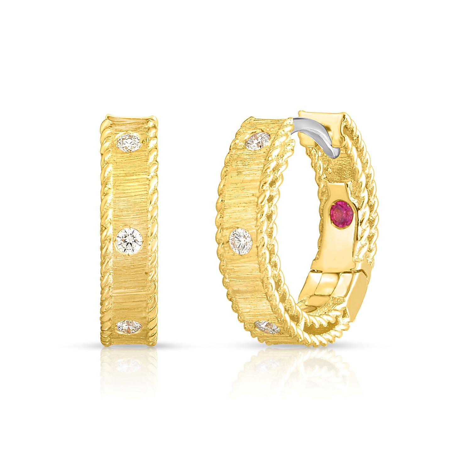 18K YELLOW GOLD PRINCESS SMALL DIAMOND HOOP EARRINGS