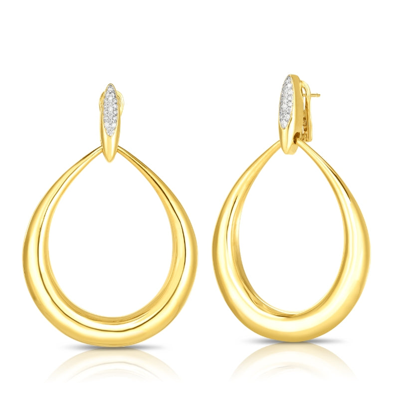 18K YELLOW/WHITE DESIGNER GOLD DIAMOND ACCENT DOOR KNOCKER EARRINGS